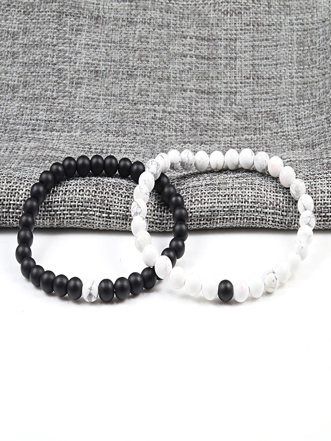 

Young & Forever Unisex 2 Black & White Brass Onyx Handcrafted Bracelet