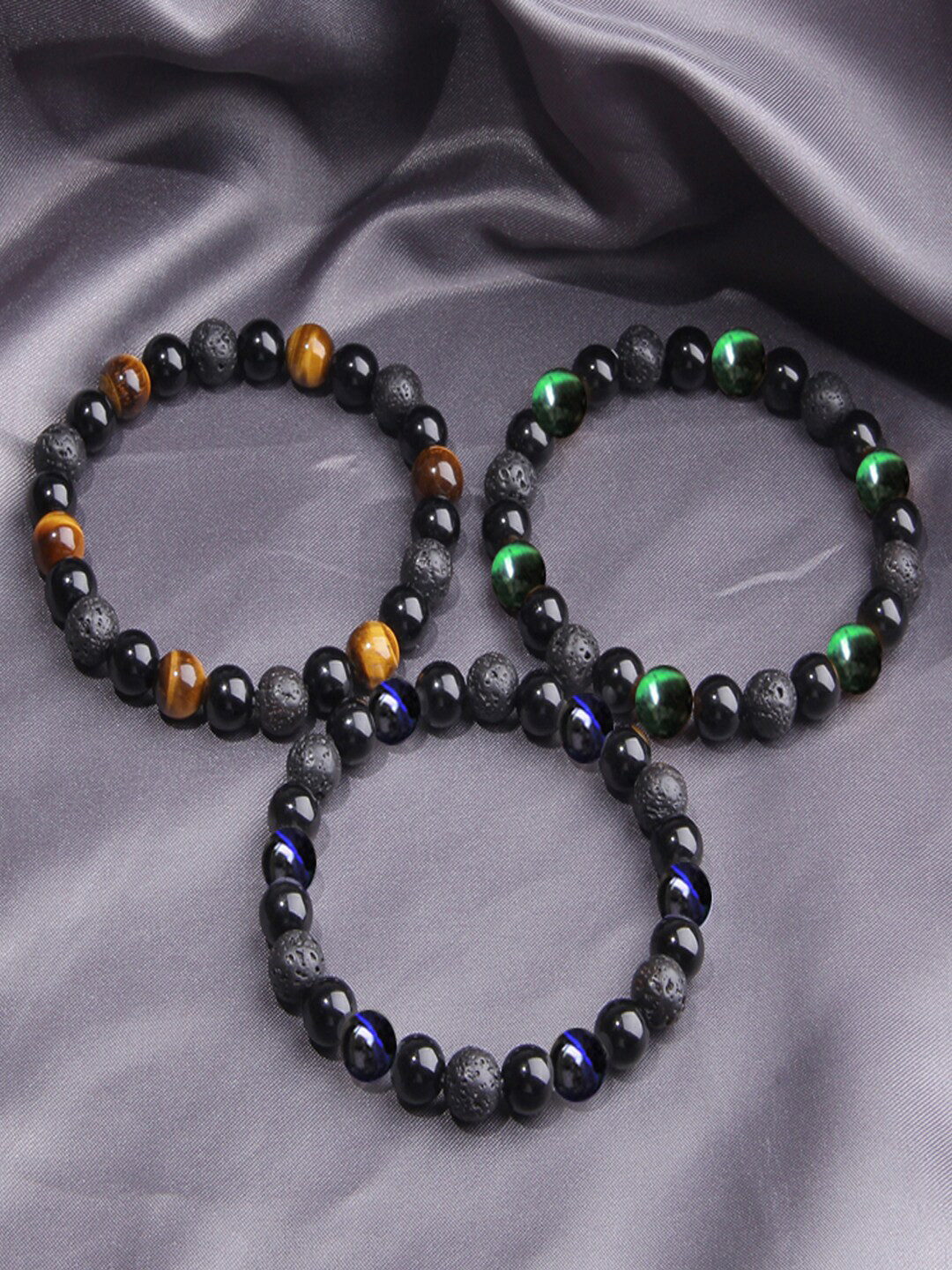 

Young & Forever Unisex 3 Black & Blue Brass Onyx Handcrafted Bracelet