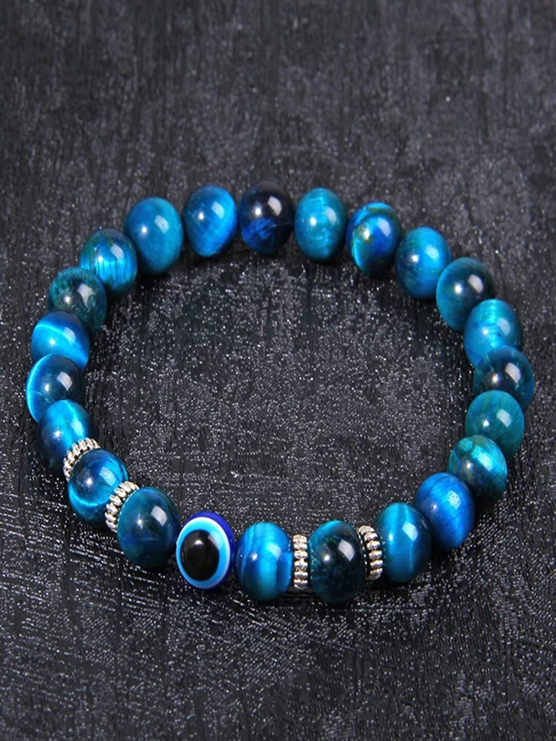 

Young & Forever Unisex Blue & Silver-Toned Brass Tigers Eye Handcrafted Brass-Plated Bracelet