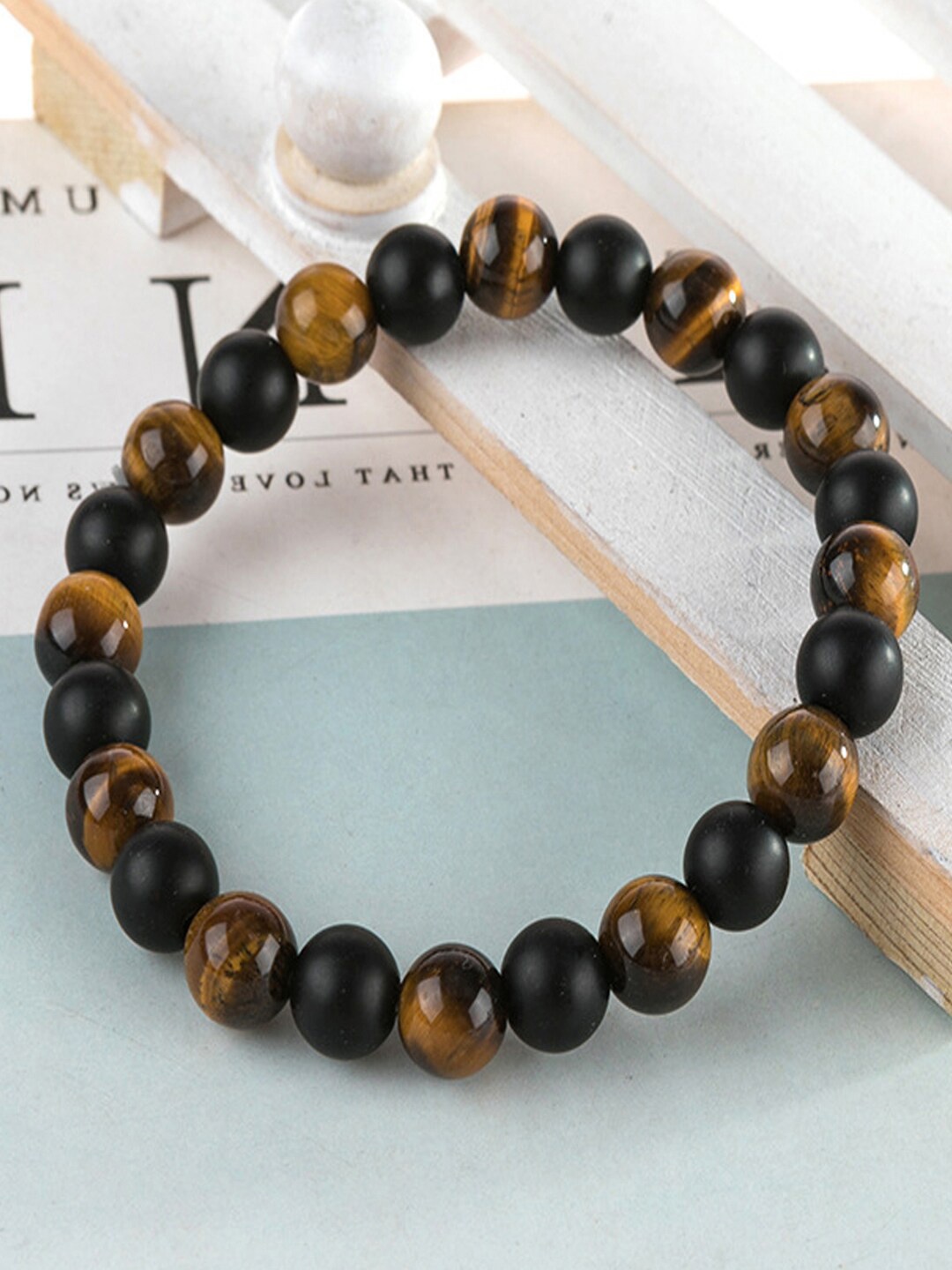 

Young & Forever Unisex Brown & Black Brass Tigers Eye Handcrafted Bracelet