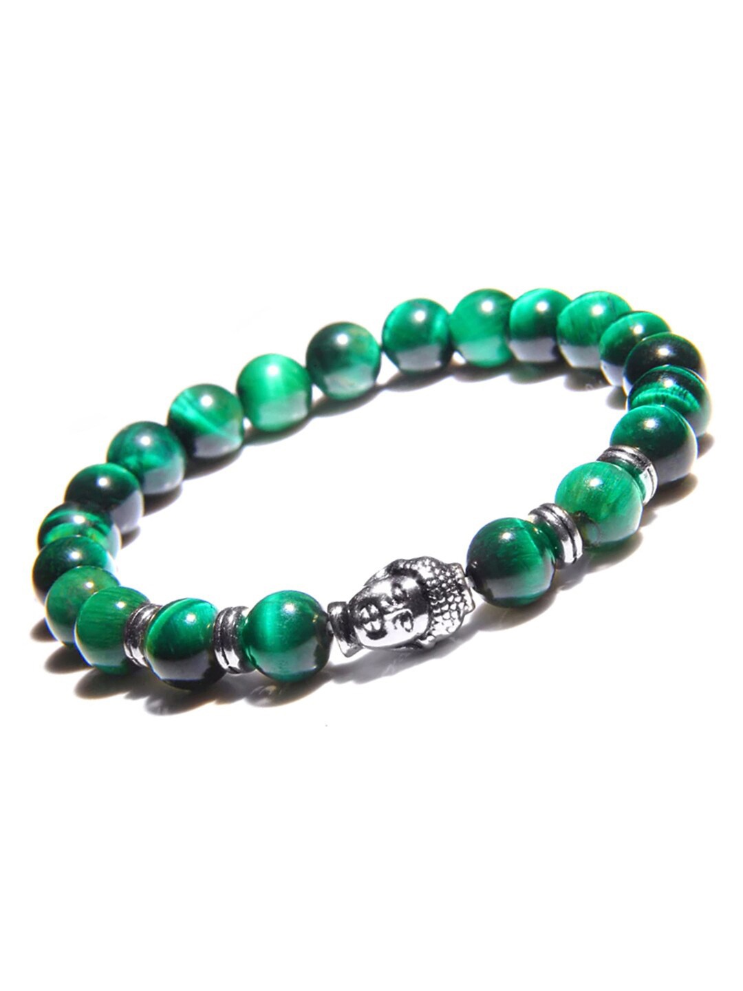 

Young & Forever Unisex Green & Silver-Toned Brass Tigers Eye Handcrafted Brass-Plated Bracelet