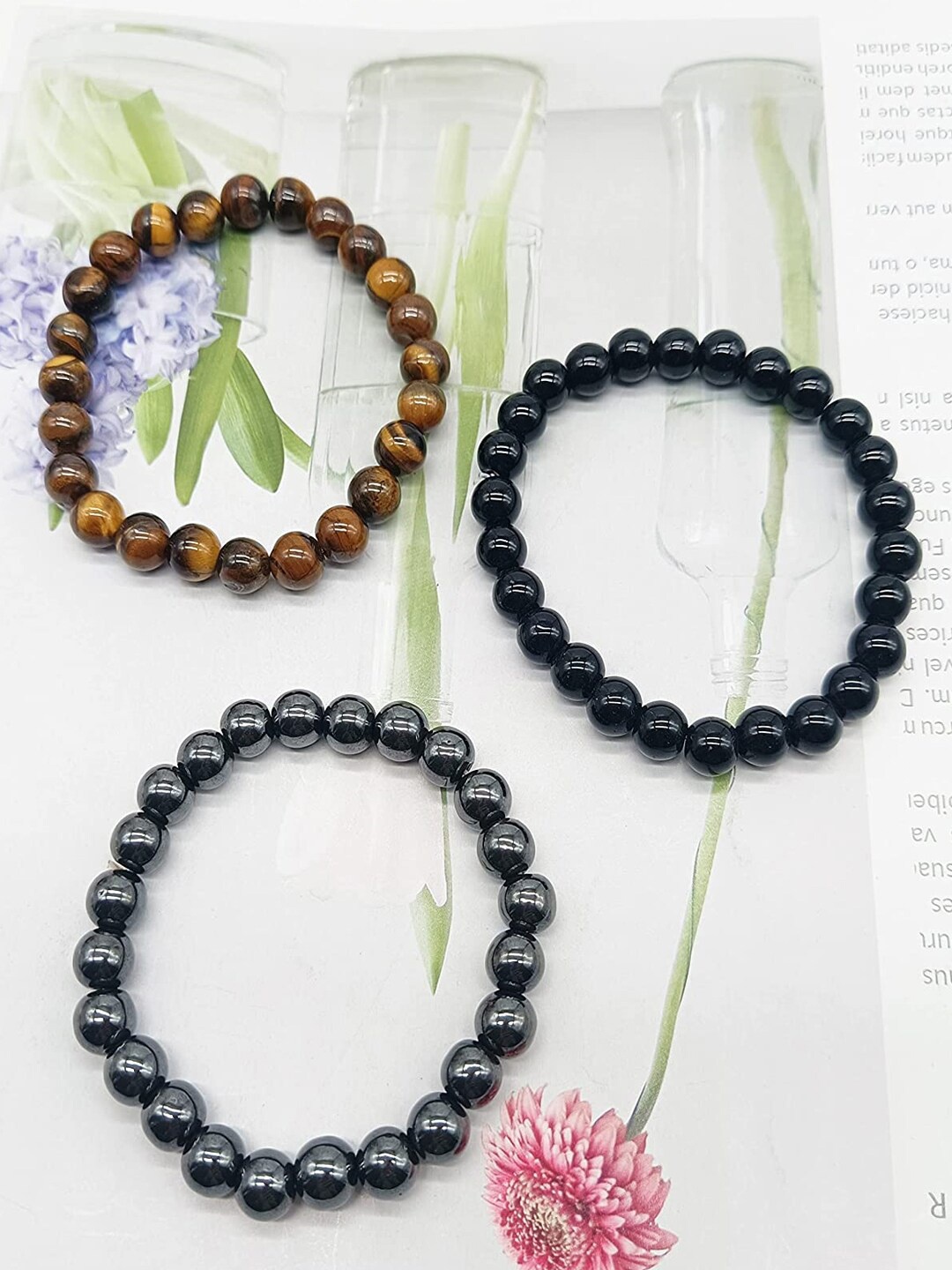 

Young & Forever Unisex 3 Brown & Grey Brass Tourmaline Handcrafted Bracelet