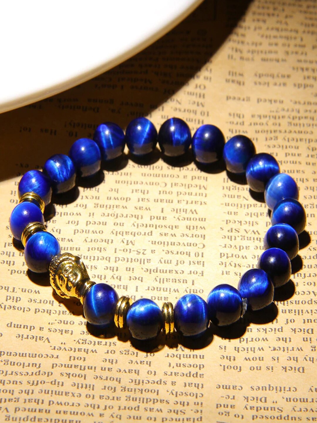 

Young & Forever Unisex Blue & Gold-Toned Brass Tigers Eye Handcrafted Brass-Plated Bracelet