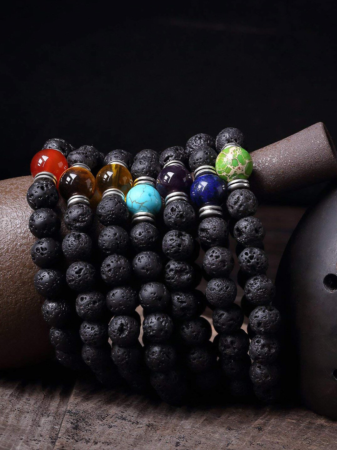 

Young & Forever Unisex Set Of 7 Black & Red Brass Crystals Brass-Plated Bracelet