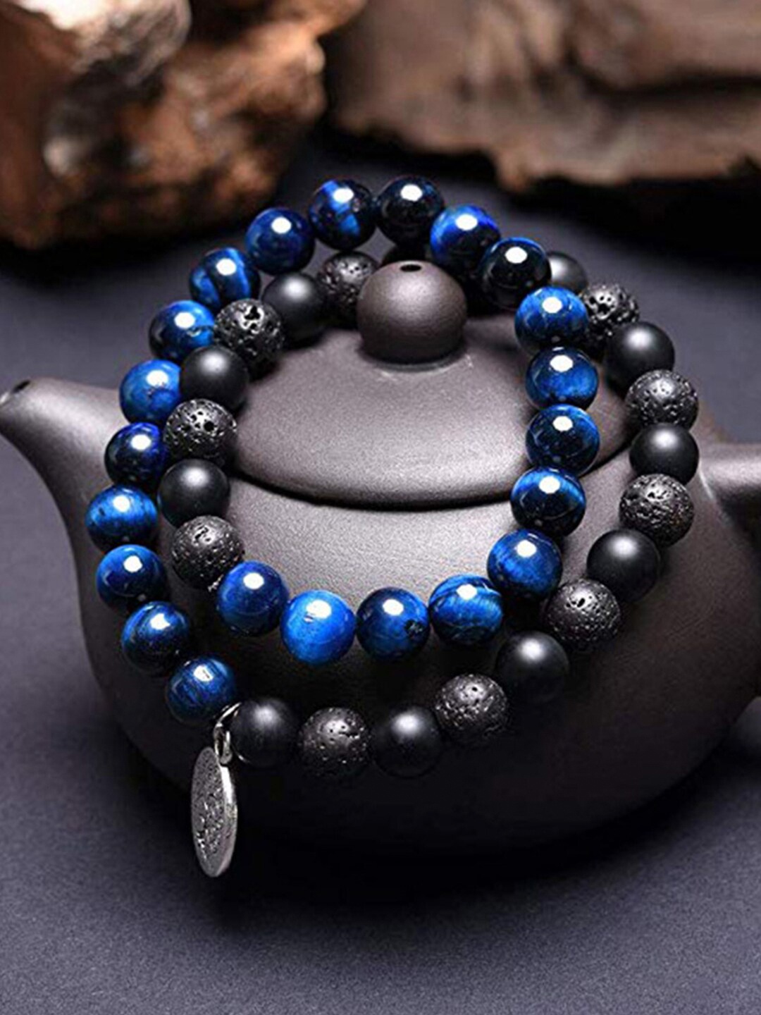 

Young & Forever Unisex Blue & Black Brass Tigers Eye Handcrafted Bracelet