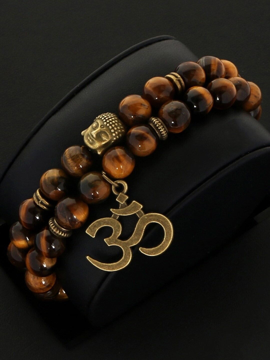 

Young & Forever Unisex Brown & Gold-Toned Brass Tigers Eye Handcrafted Brass-Plated Bracelet