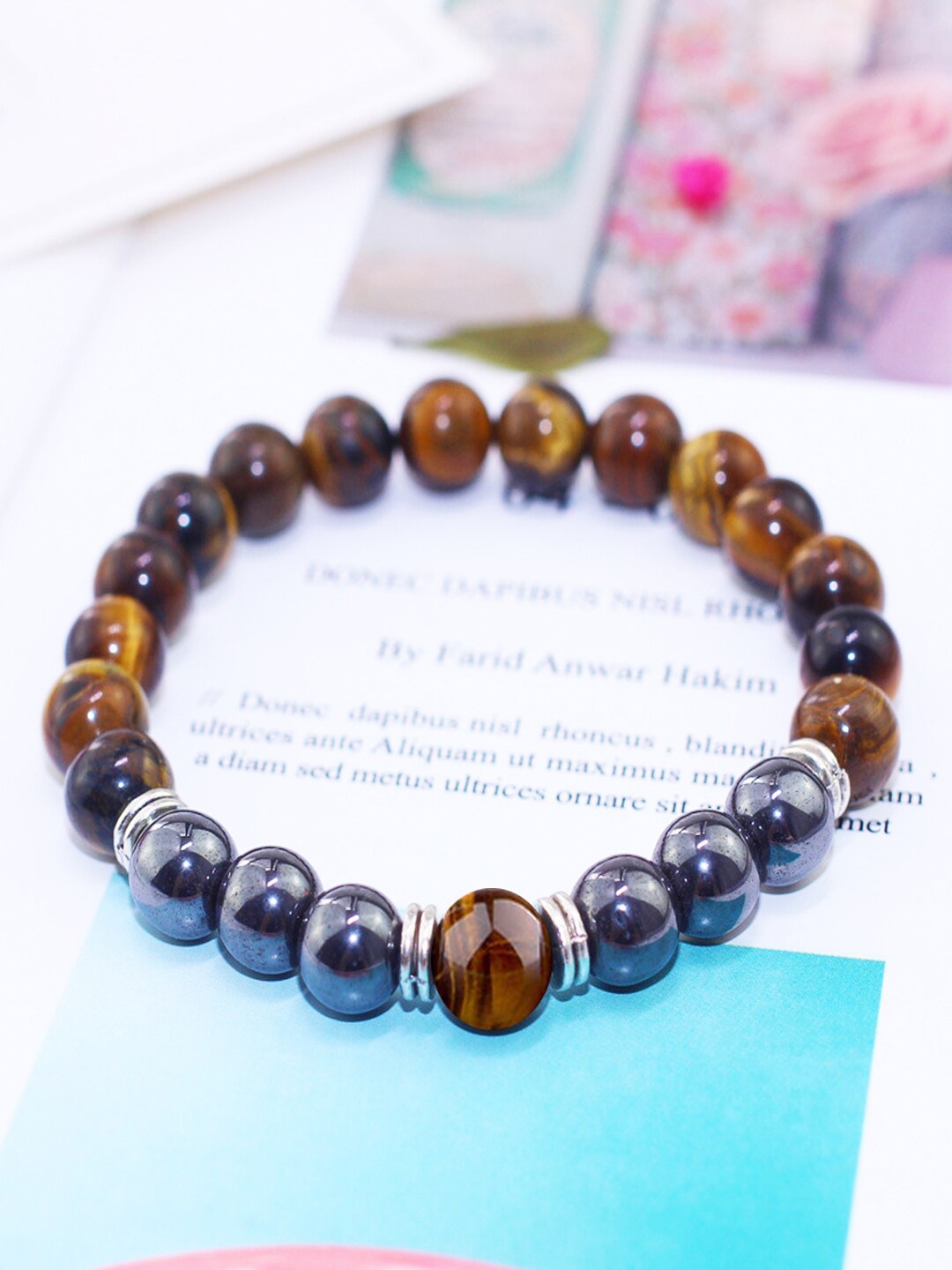 

Young & Forever Unisex Yellow & Grey Brass Tigers Eye Handcrafted Brass-Plated Bracelet