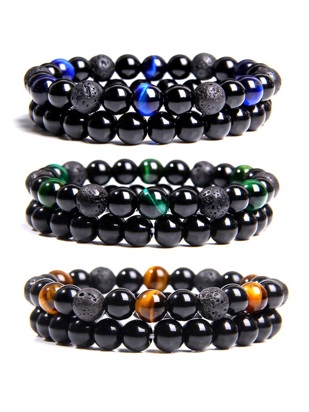 

Young & Forever Unisex 6 Black & Blue Brass Onyx Handcrafted Bracelet