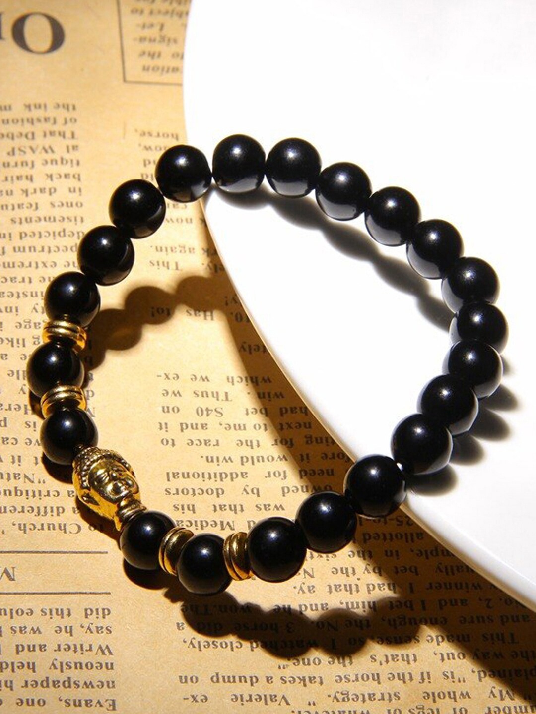 

Young & Forever Unisex Black & Gold-Toned Brass Onyx Handcrafted Brass-Plated Bracelet