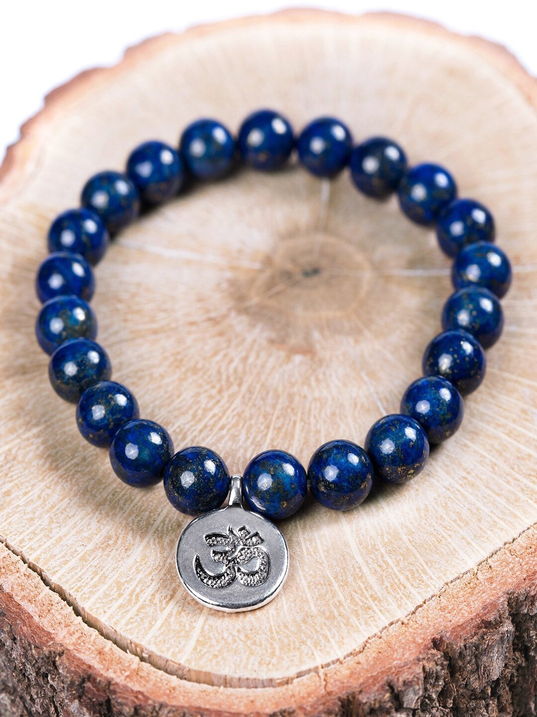 

Young & Forever Unisex Blue & Silver-Toned Brass Lapis Lazuli Handcrafted Brass-Plated Bracelet