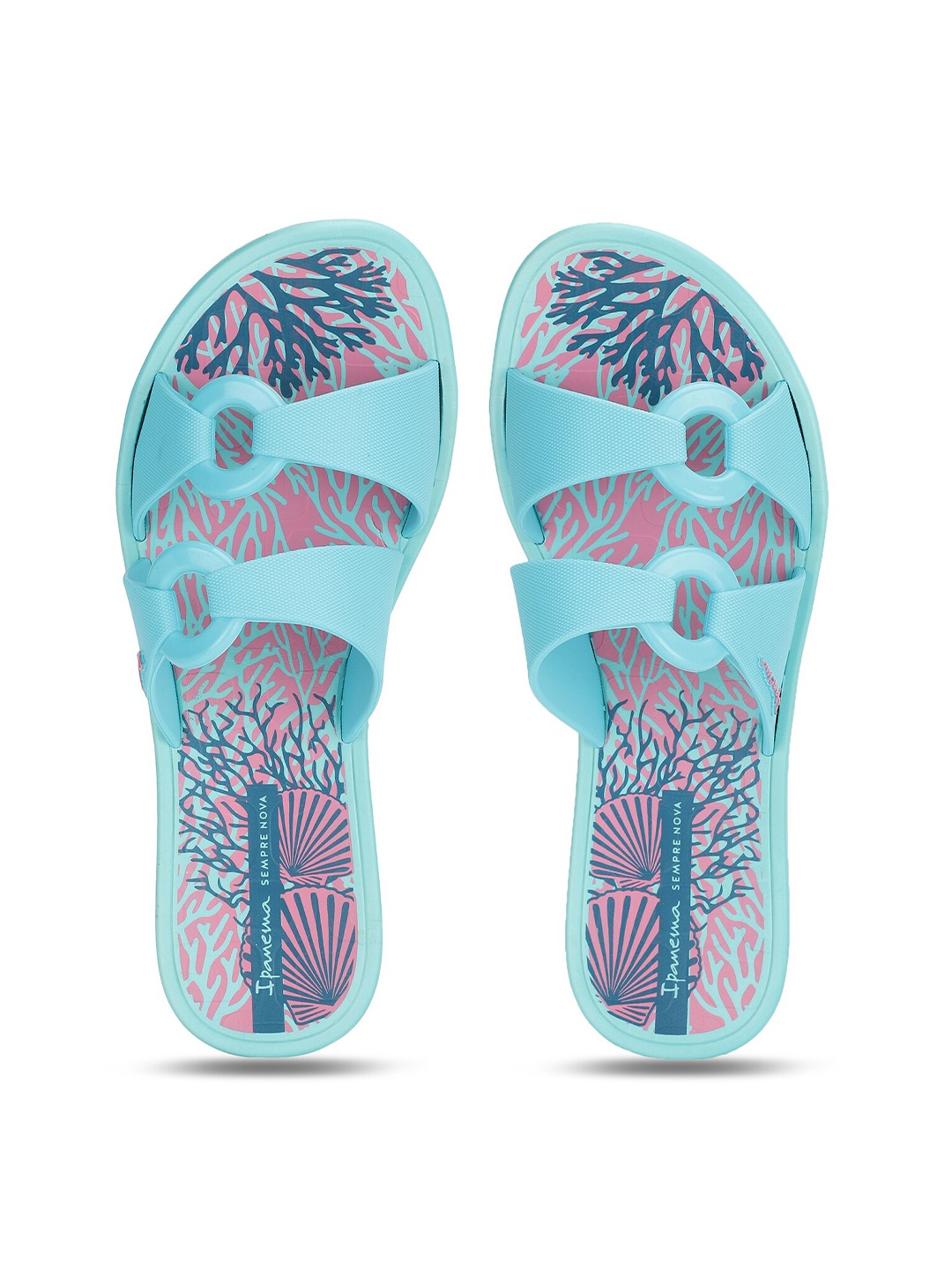 

iPanema Women Blue & Peach-Coloured Printed Sliders