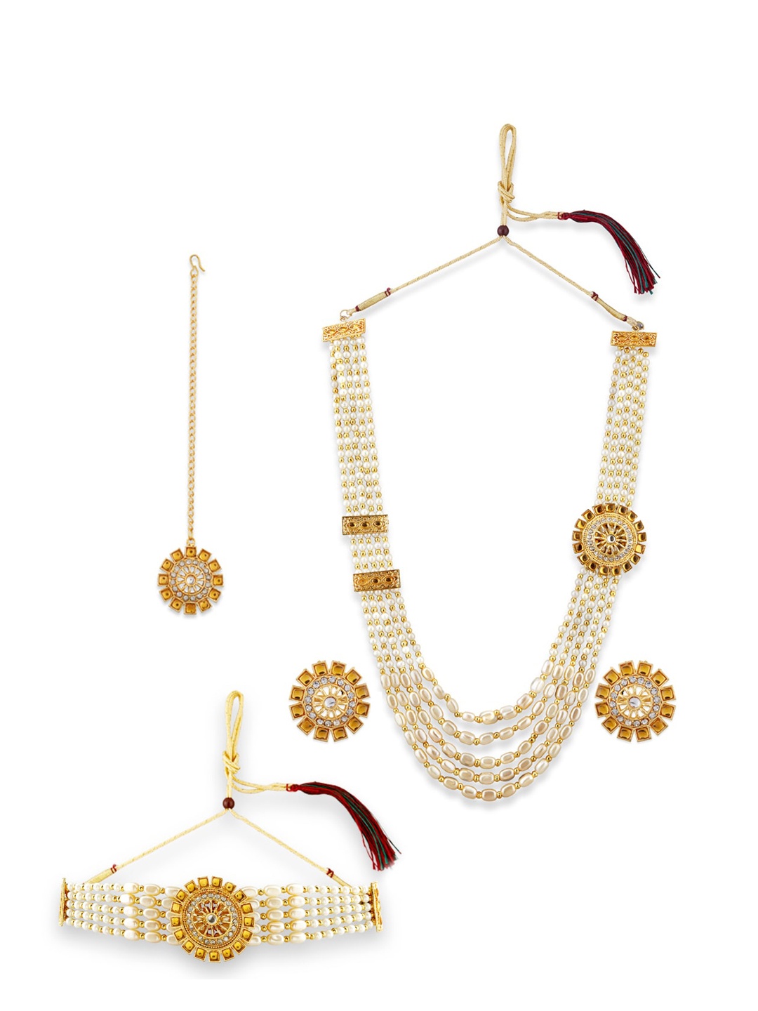 

Anouk Gold-Plated White Stone Studded & Beaded Layered Jewellery Set