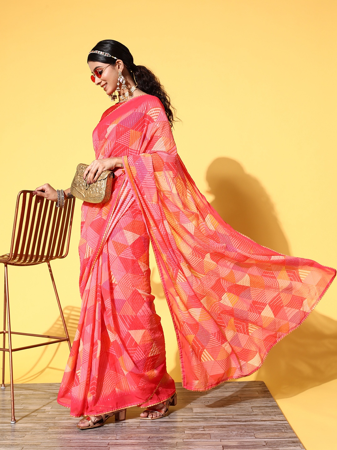 

Kalista Woman Geometric Print Saree, Multi