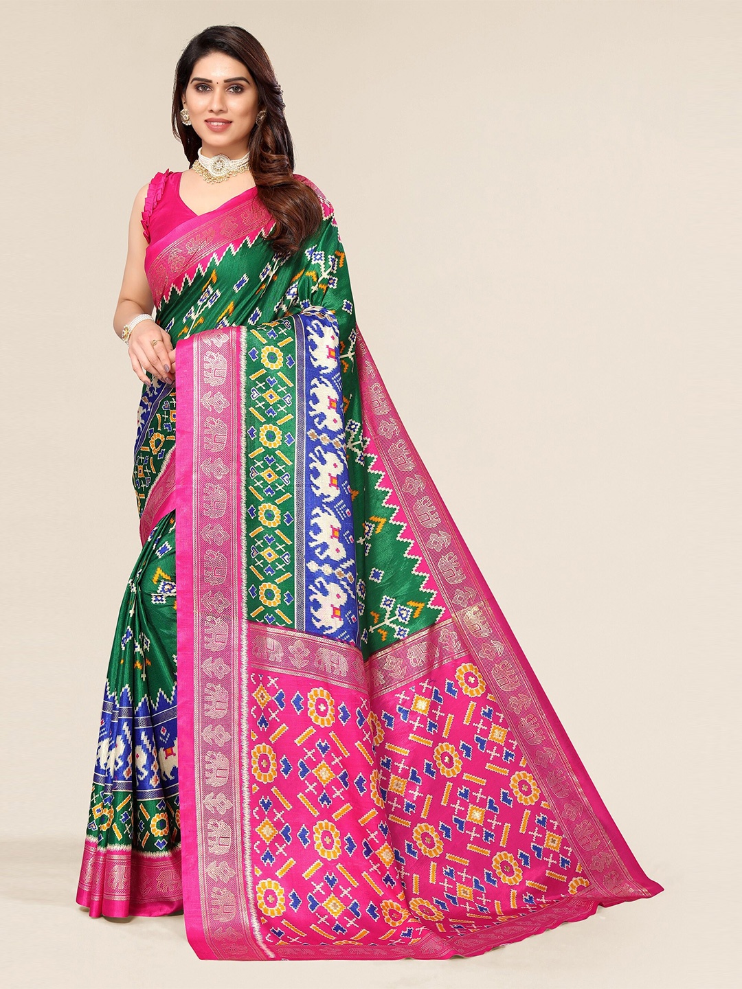 

Winza Designer Navy Blue & Green Zari Silk Cotton Mysore Silk Saree