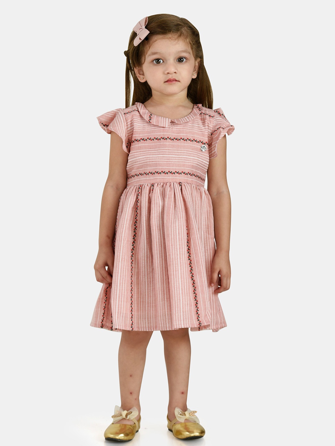 

Peppermint Girls Peach-Coloured & Cream-Coloured Floral Pure Cotton Dress