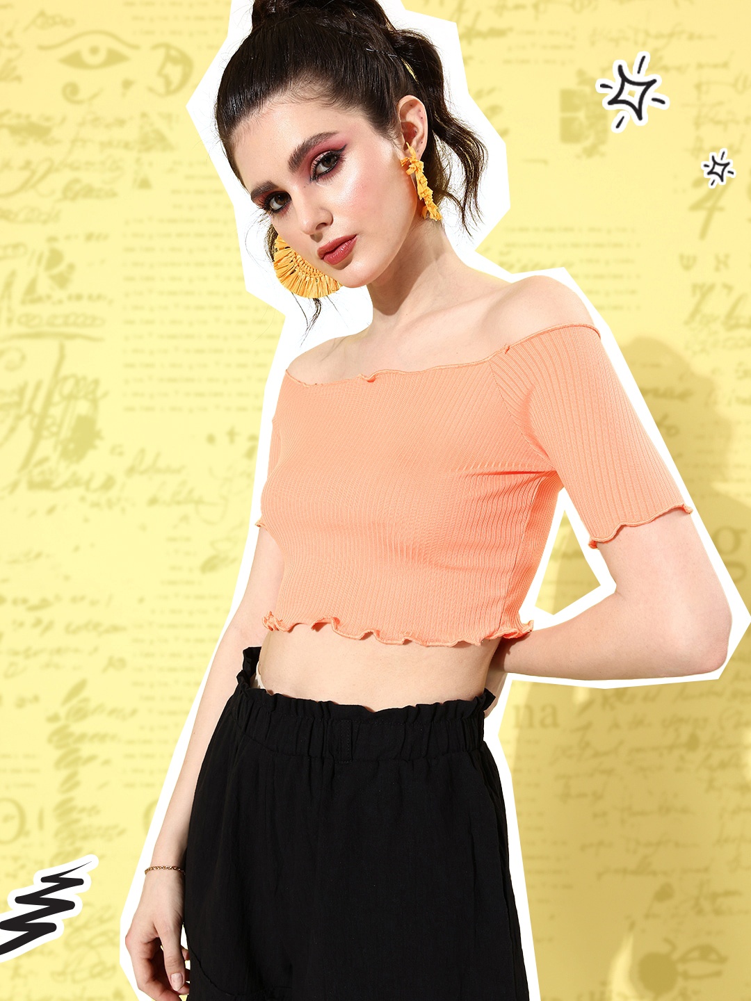 

Mast & Harbour Peach Orange Preppy College Cool Super Cropped + Underbust Curve Top