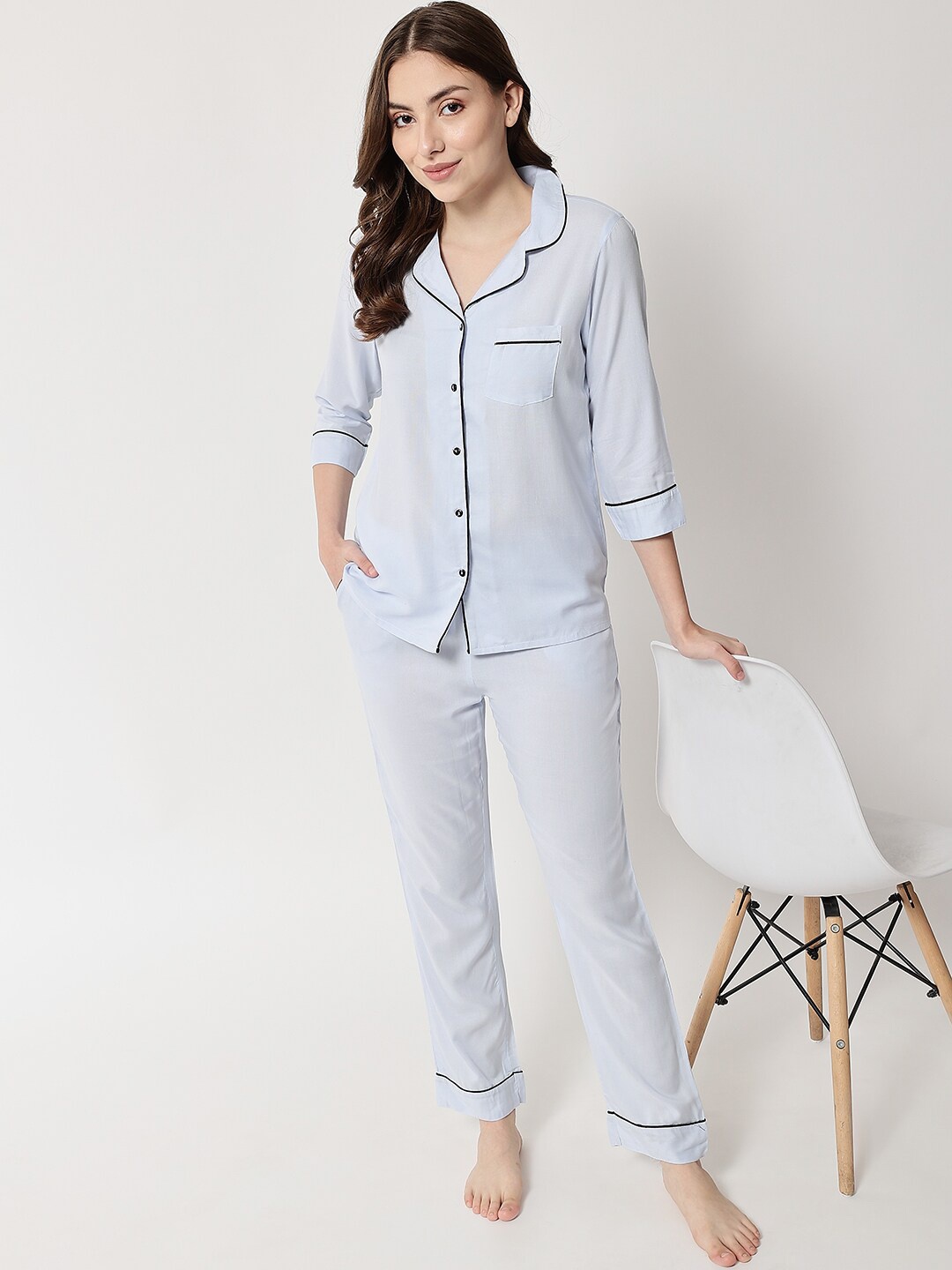 

HERE&NOW Women Blue & Black Night suit