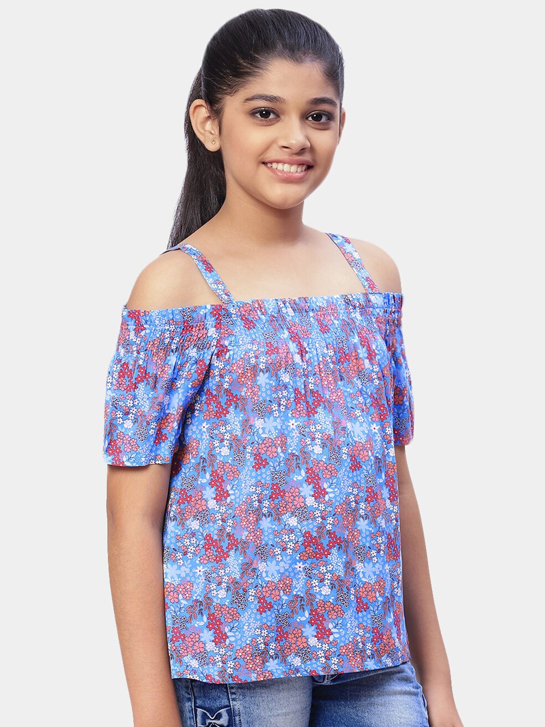 

CACA CINA Blue & Pink Floral Print Top
