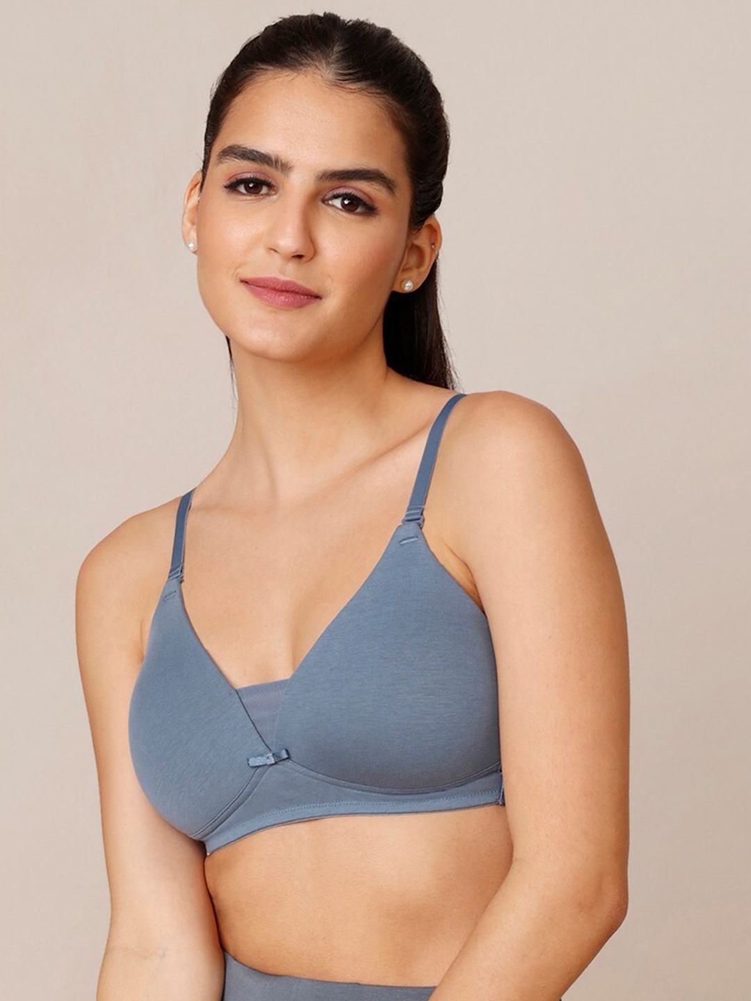 

NYKD Lightly Padded Non-Wired Breathable Cotton T-shirt Bra, Blue