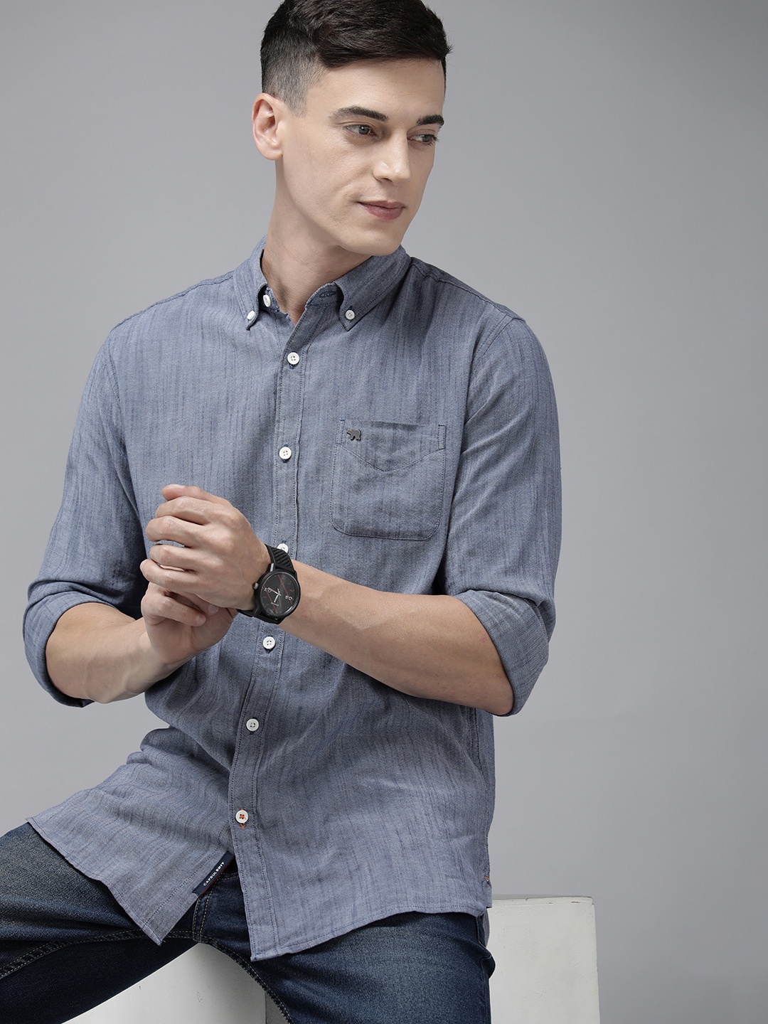 

THE BEAR HOUSE Men Slim Fit Casual Shirt, Blue