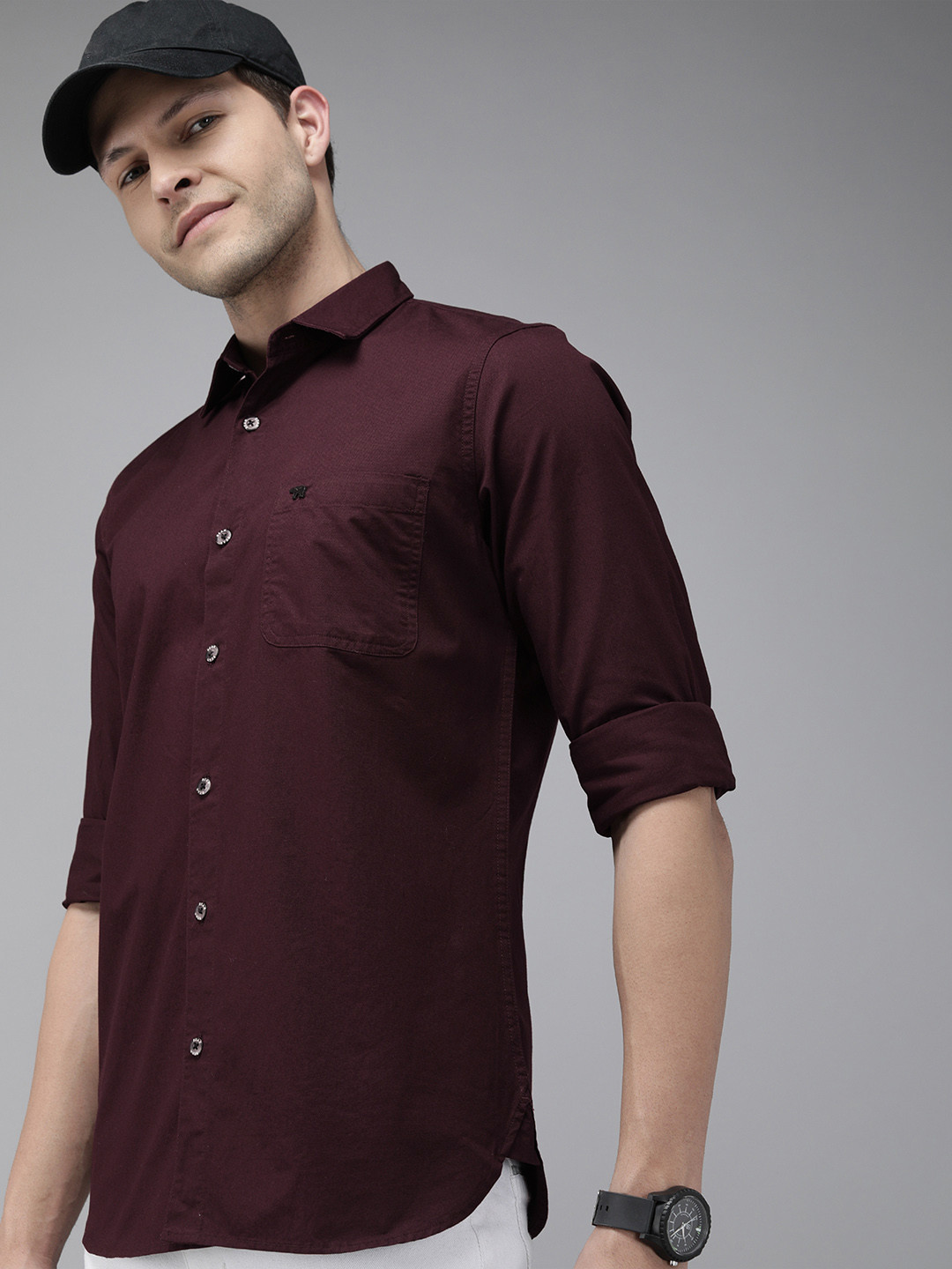 

THE BEAR HOUSE Men Slim Fit Twill Cotton Casual Shirt, Maroon