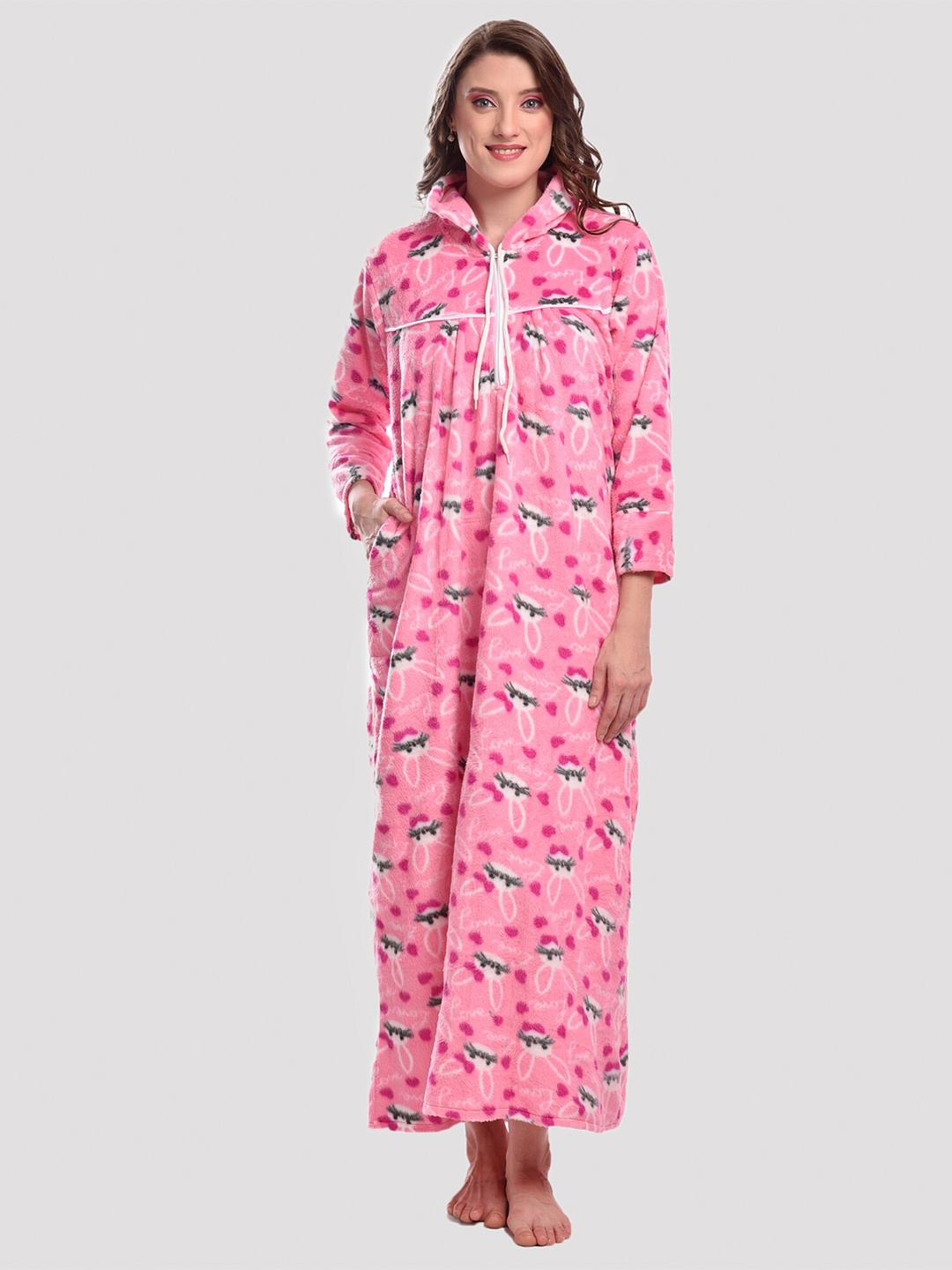 

CIERGE Women Pink Printed Maxi Nightdress