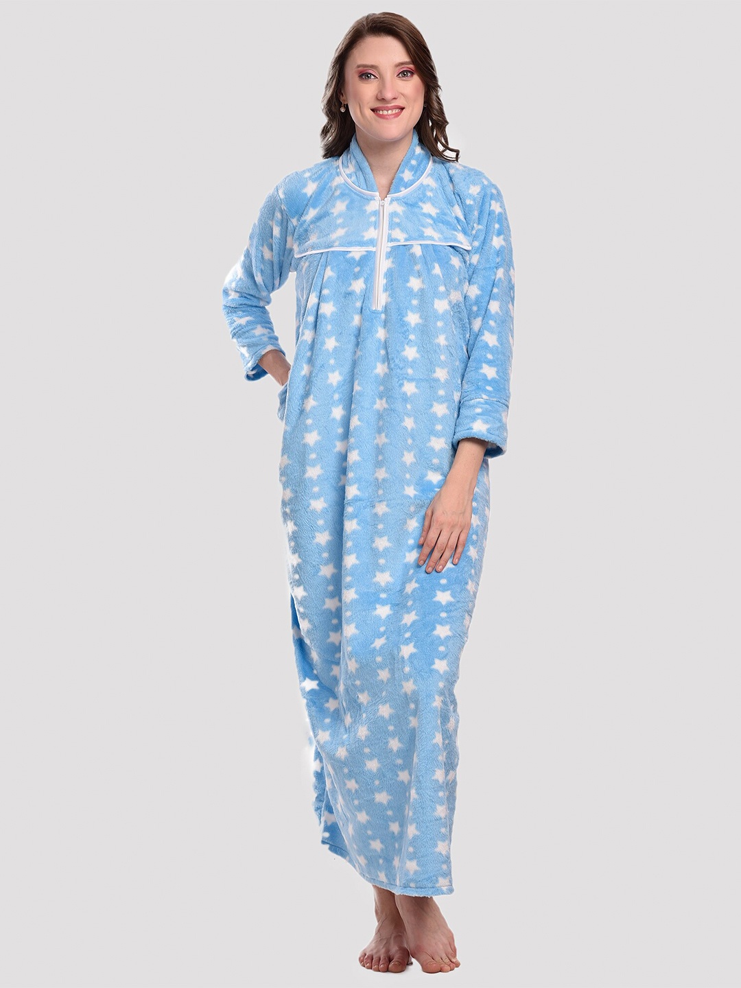 

CIERGE Blue Printed Maxi Nightdress