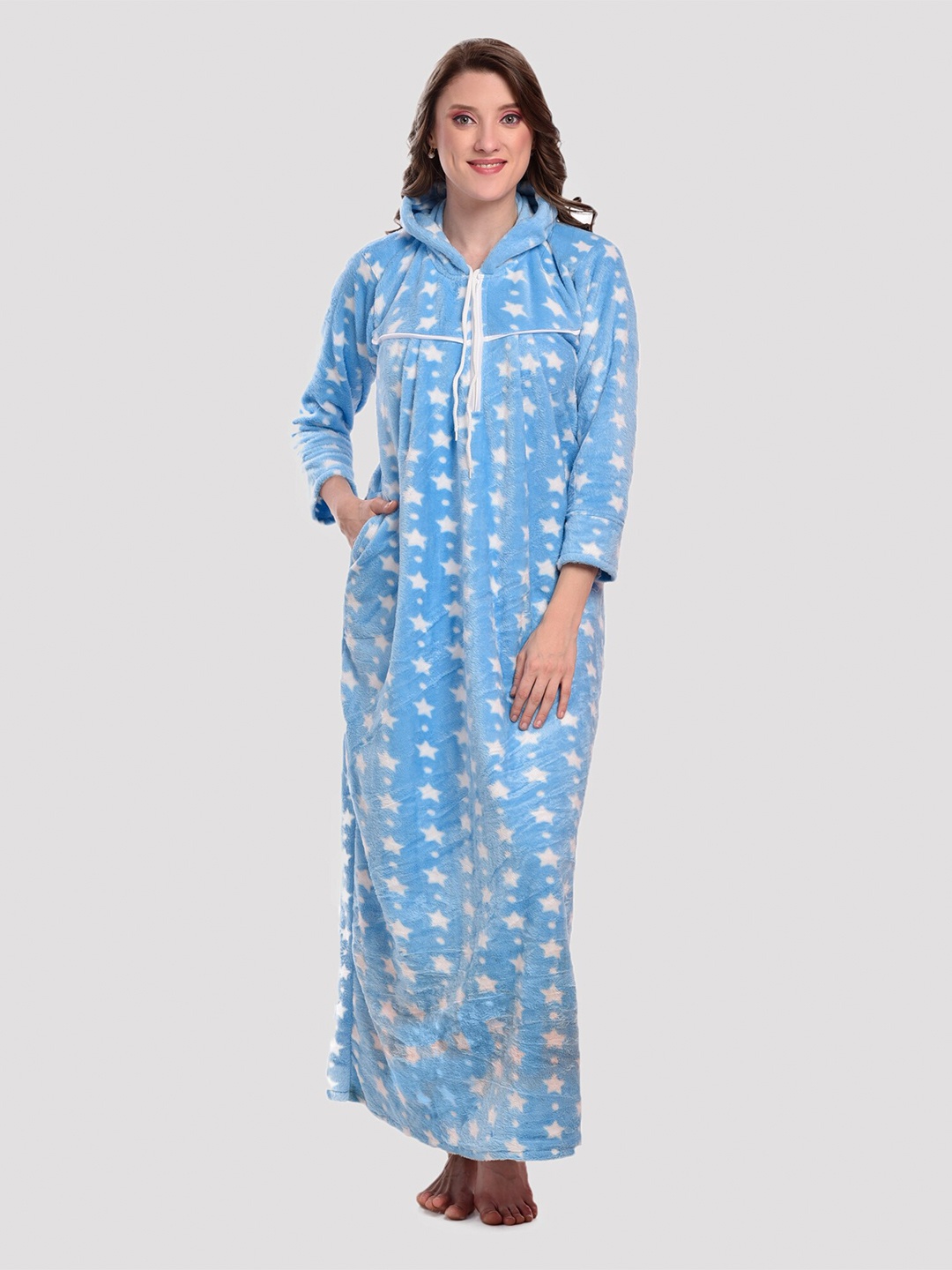 

CIERGE Women Blue Printed Maxi Nightdress