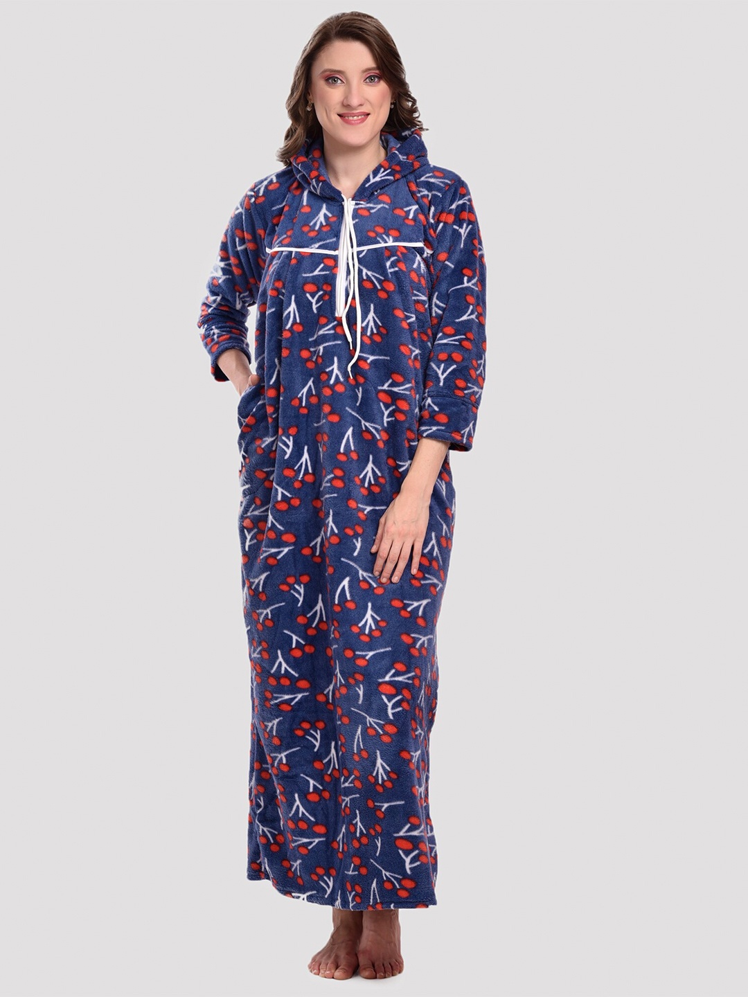 

CIERGE Women Blue Printed Maxi Nightdress