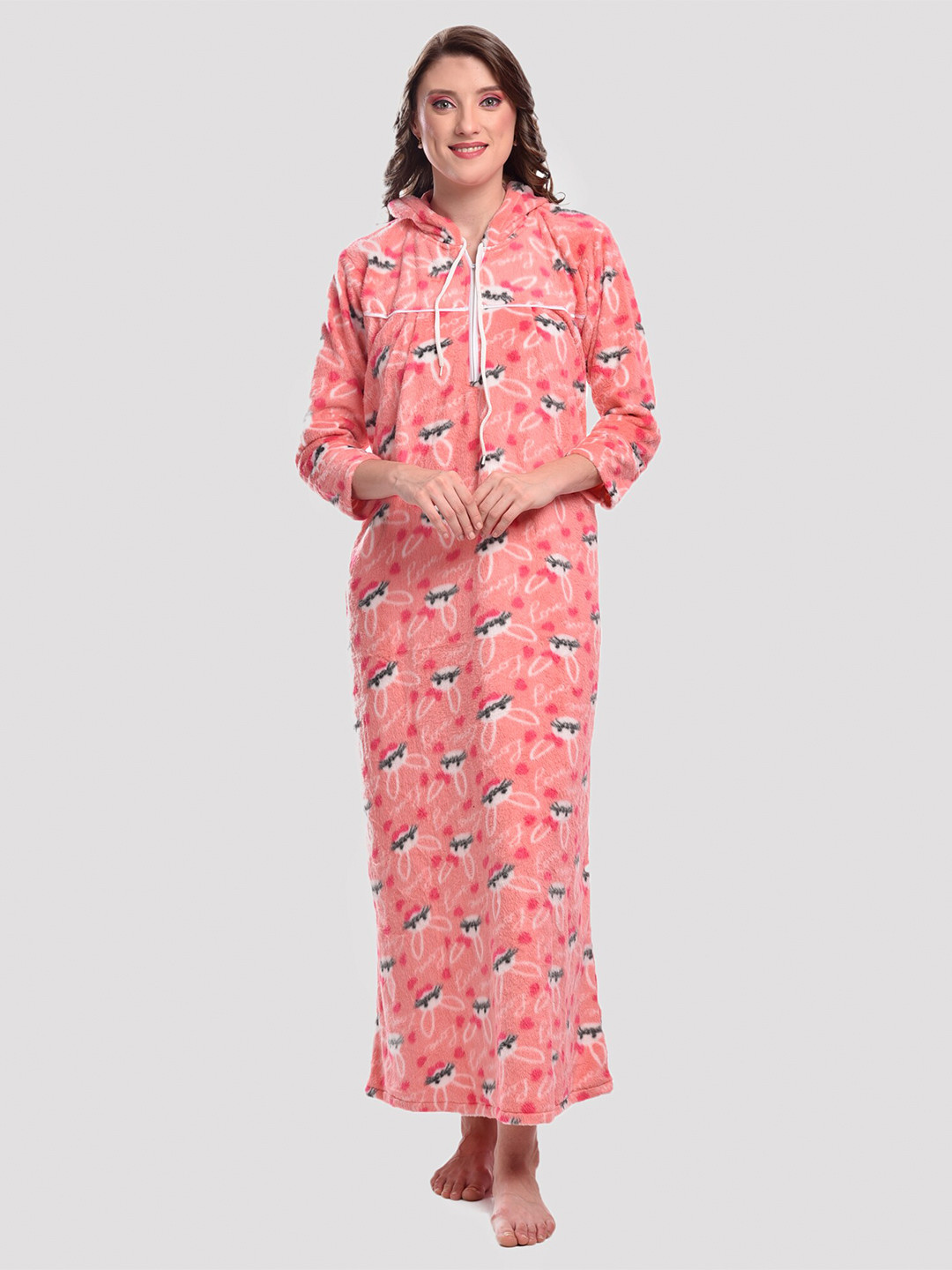 

CIERGE Women Red Printed Maxi Nightdress