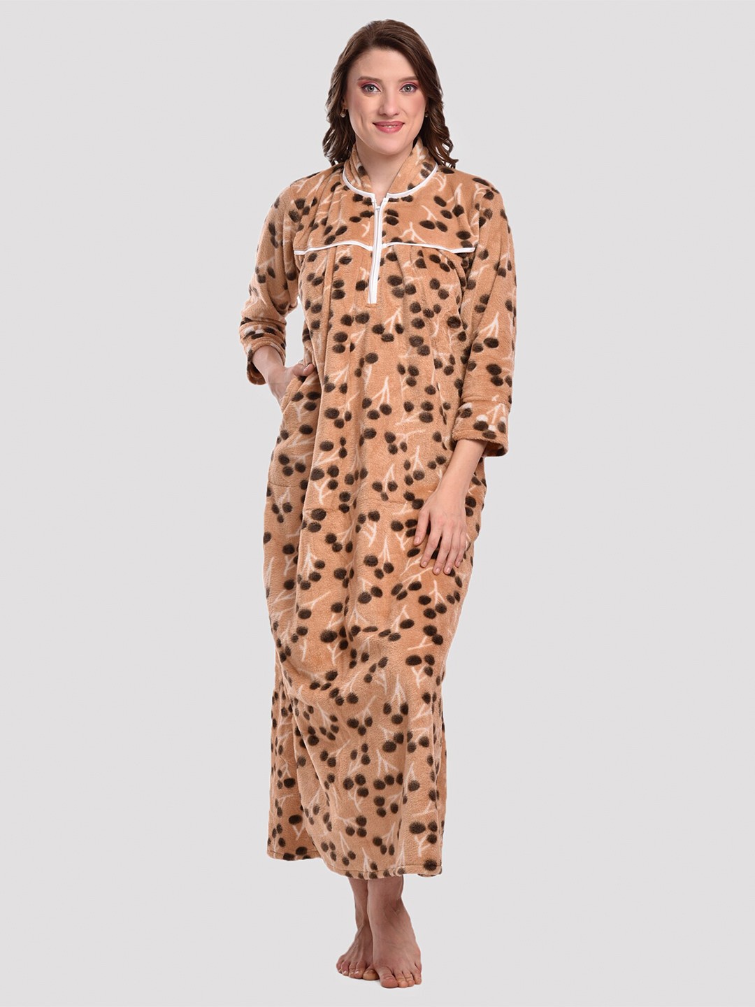

CIERGE Brown Printed Maxi Nightdress