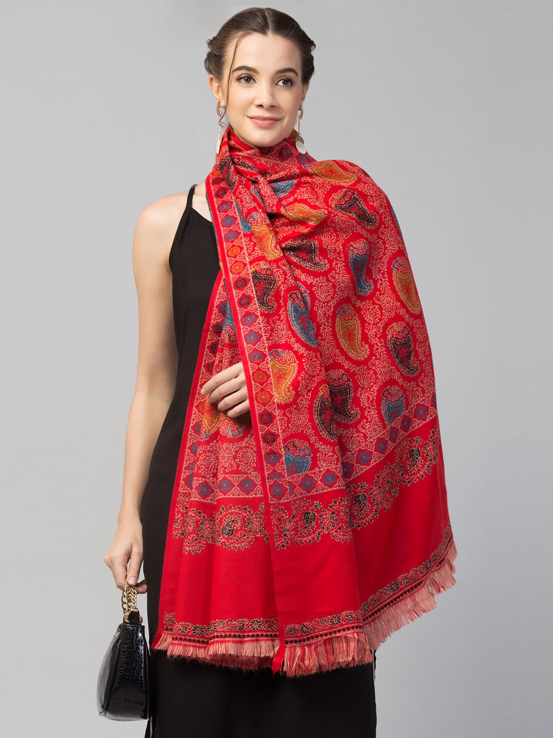 

Tweedle Women Red Paisley Woven Design Shawl