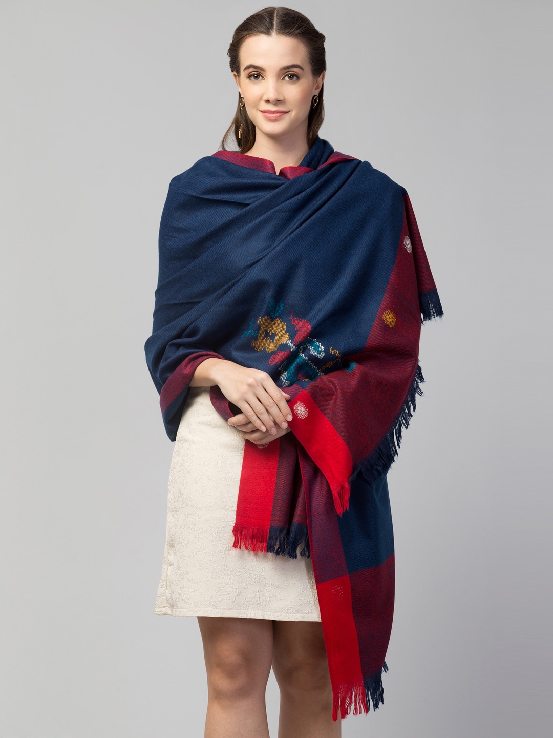 

Tweedle Women Navy Blue Woven Design Handloom Shawl