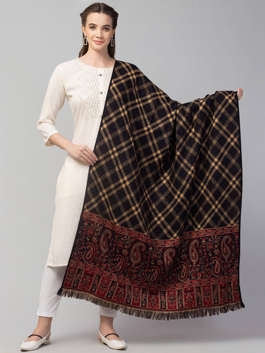 

Tweedle Women Black Woven Checks Design Shawl