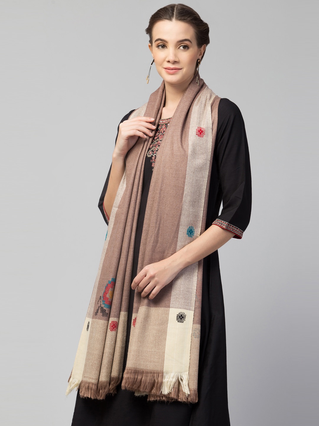 

Tweedle Women Beige Woven Design Shawl