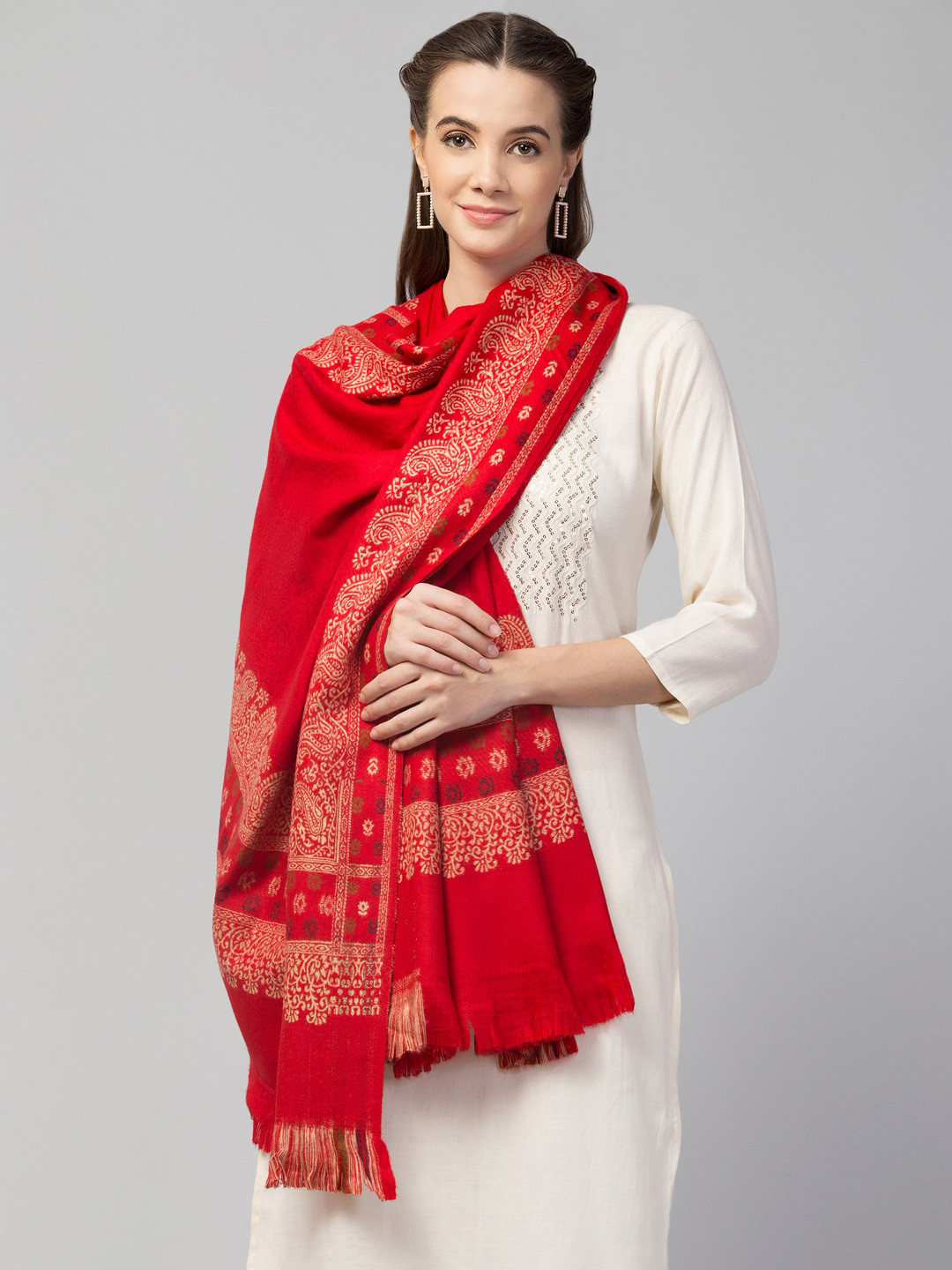 

Tweedle Women Red Woven Jamawar Design Shawl