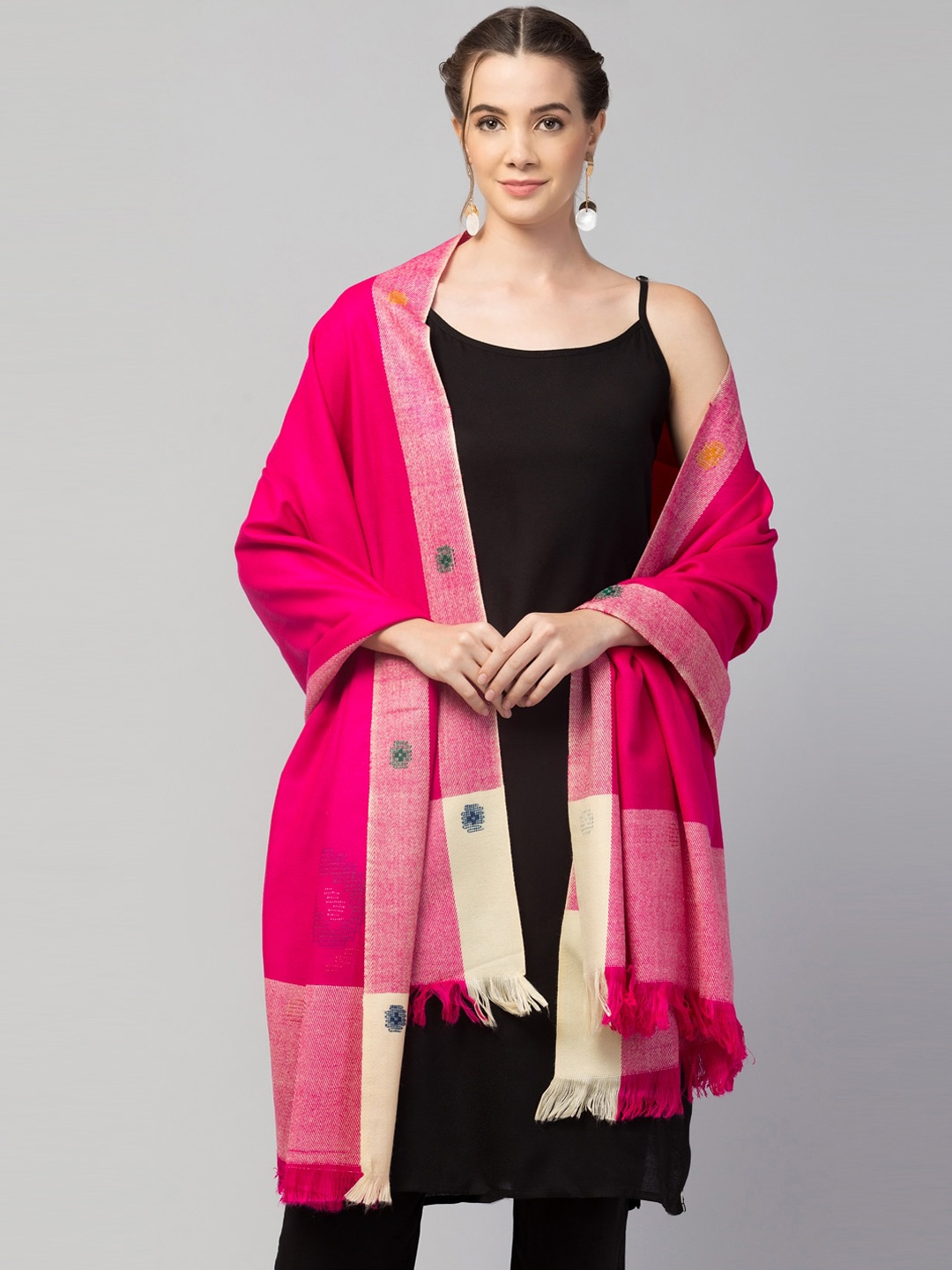 

Tweedle Women Magenta & Beige Woven Design Wool Shawl