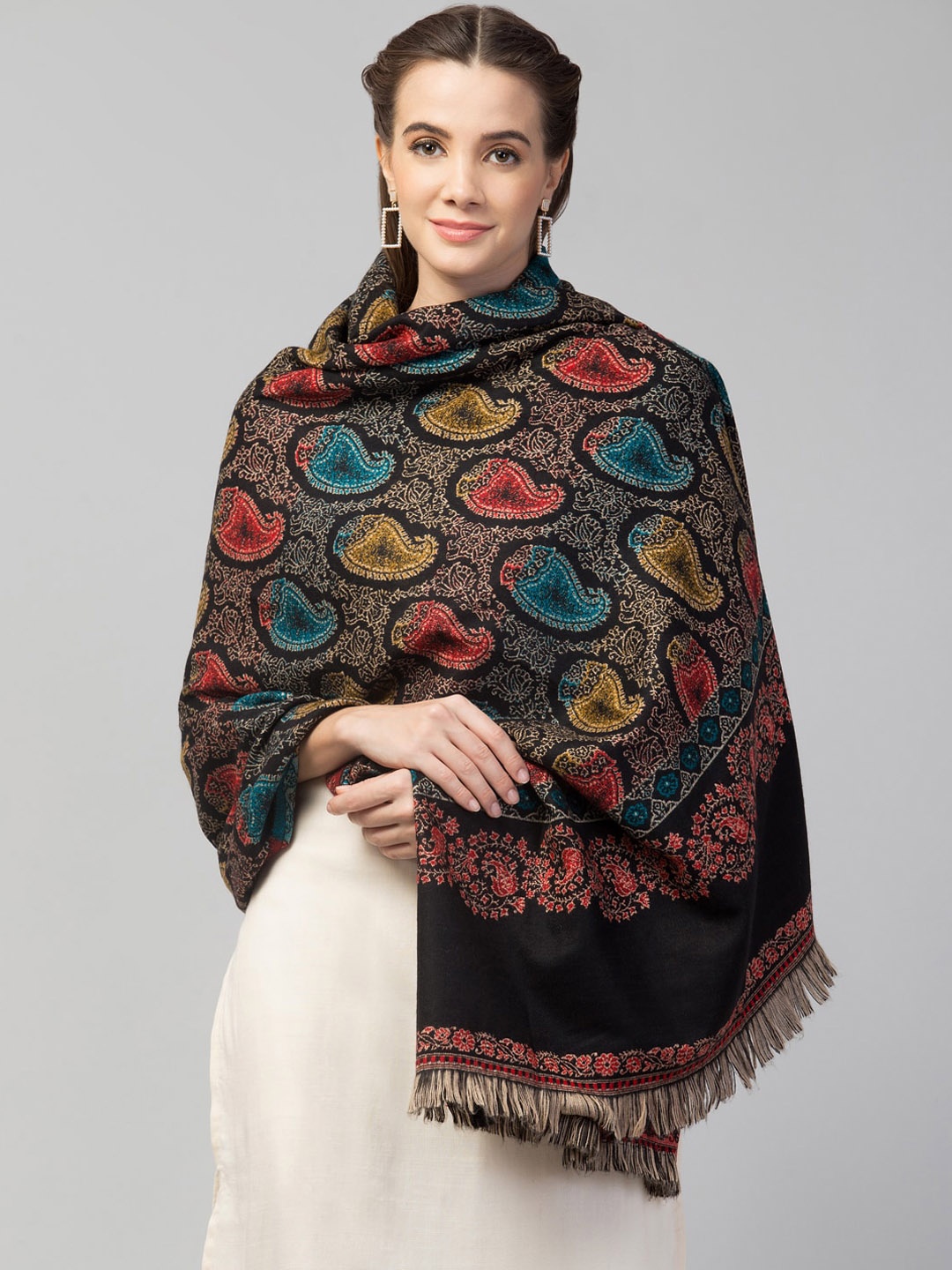 

Tweedle Women Black Woven Design Shawl