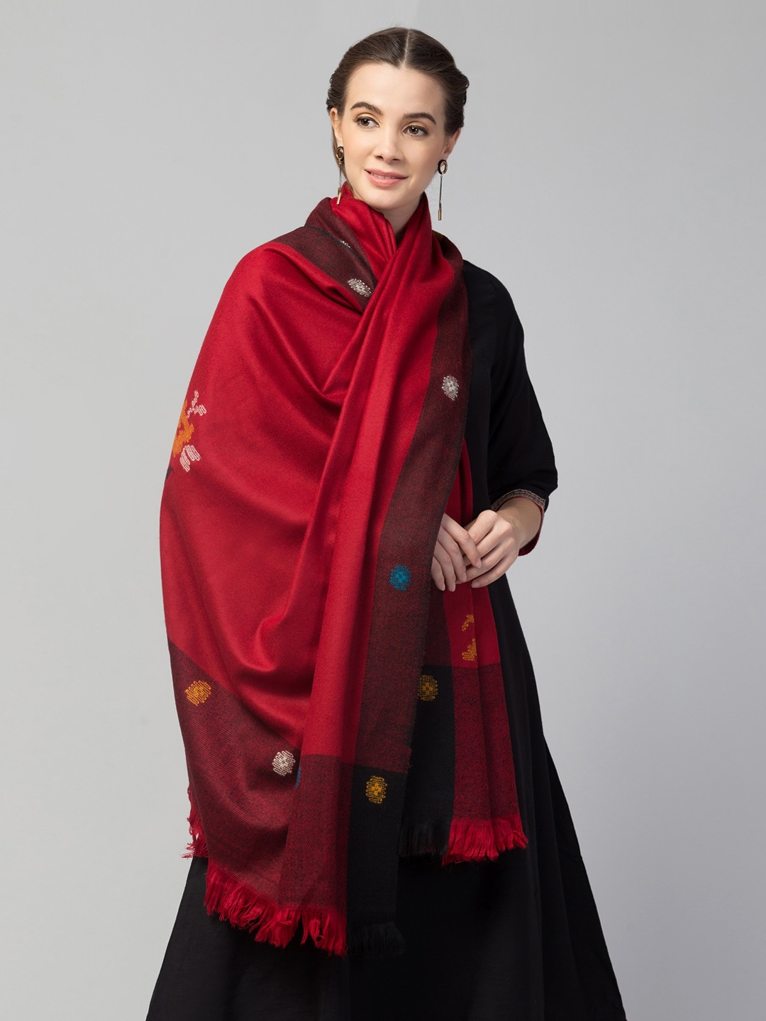 

Tweedle Women Maroon Solid Woven Design Shawl