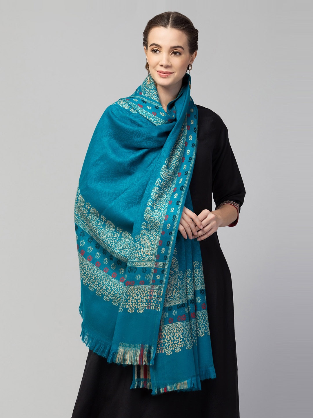 

Tweedle Women Turquoise Blue Solid Woven Design Shawl