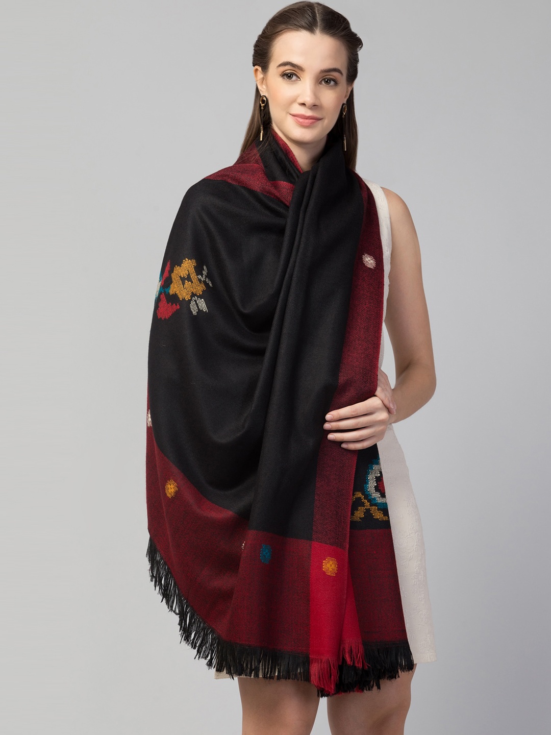 

Tweedle Women Black Woven Design Shawl