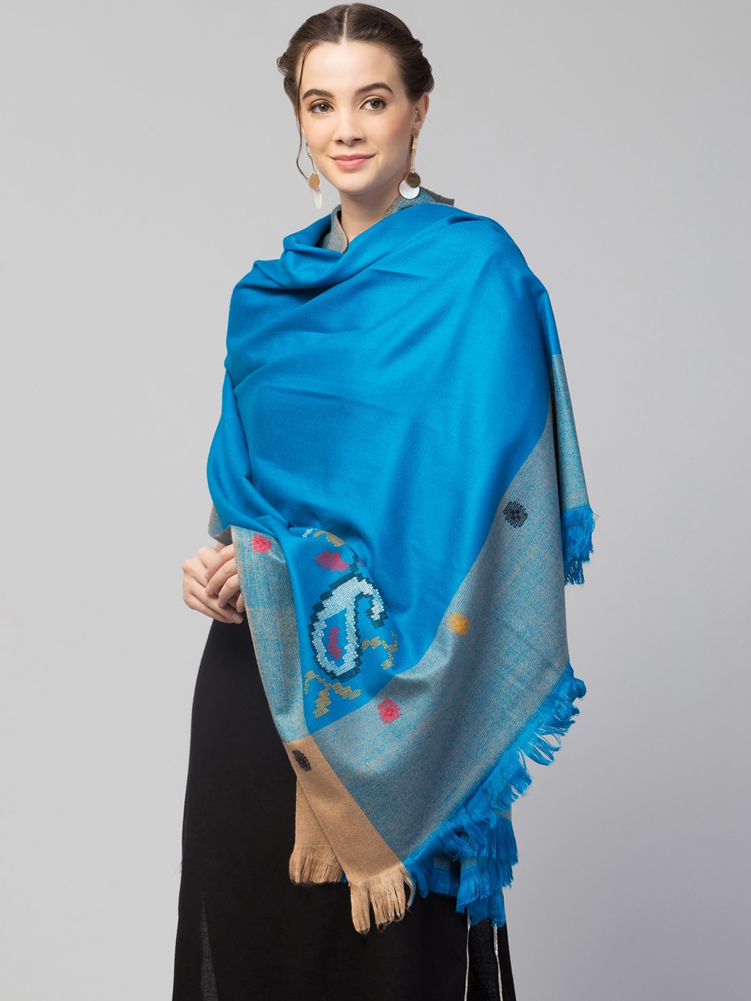 

Tweedle Women Blue Solid Woven Design Shawl