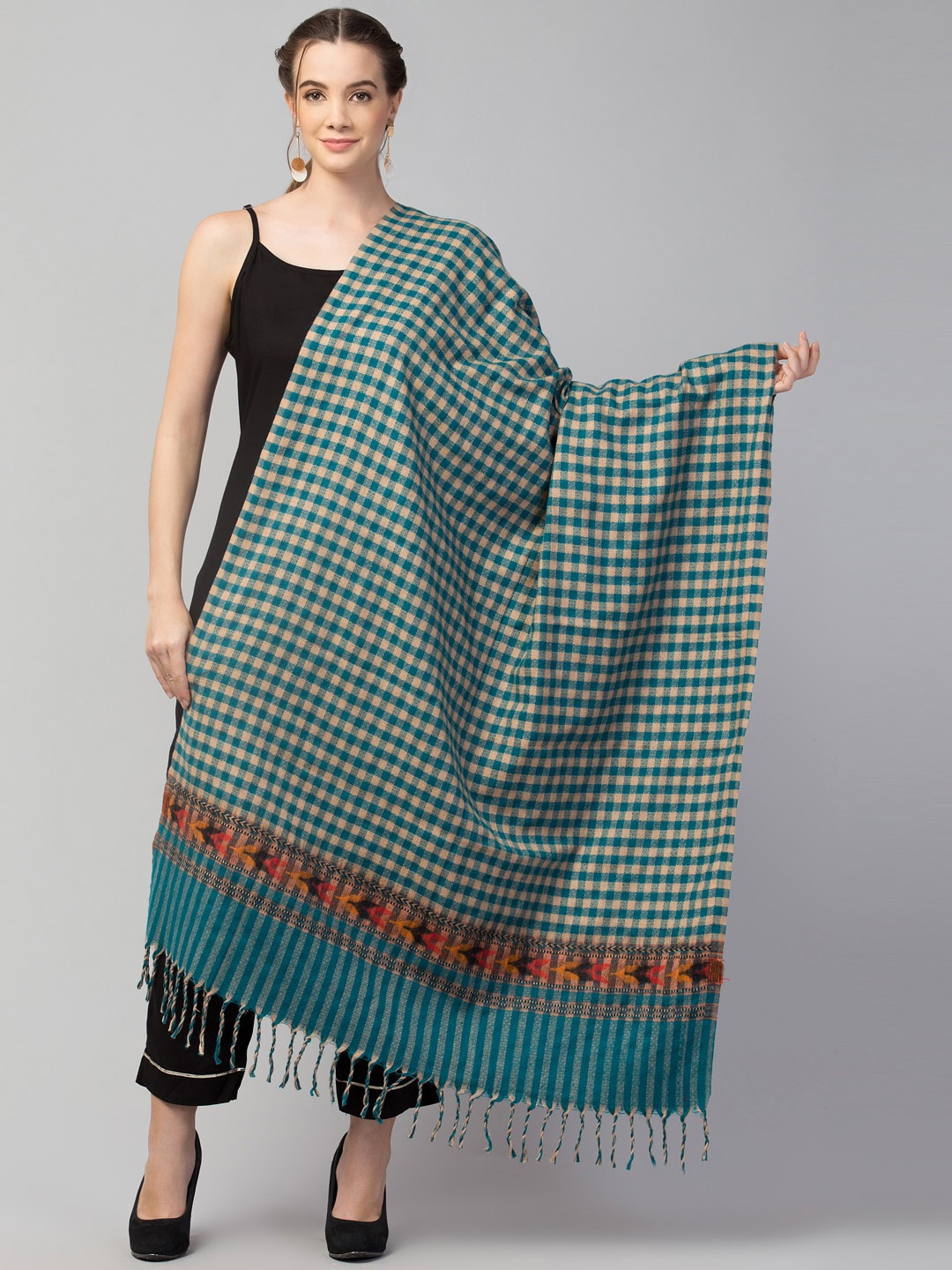 

Tweedle Women Turquoise Blue Checked Shawl