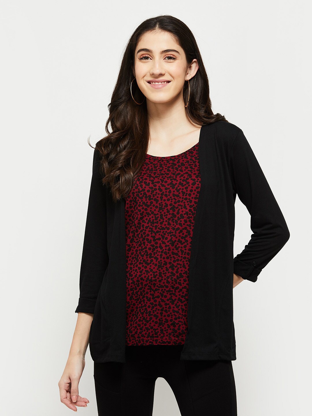 

max Women Black & Maroon Printed Top