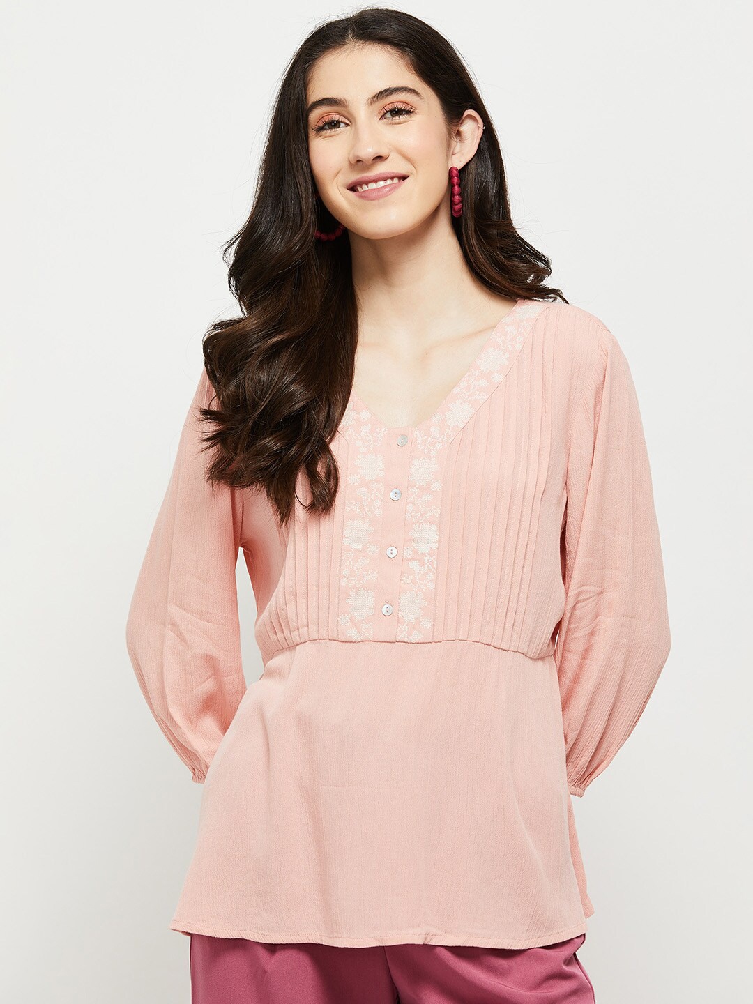 

max Peach-Coloured V-Neck Top