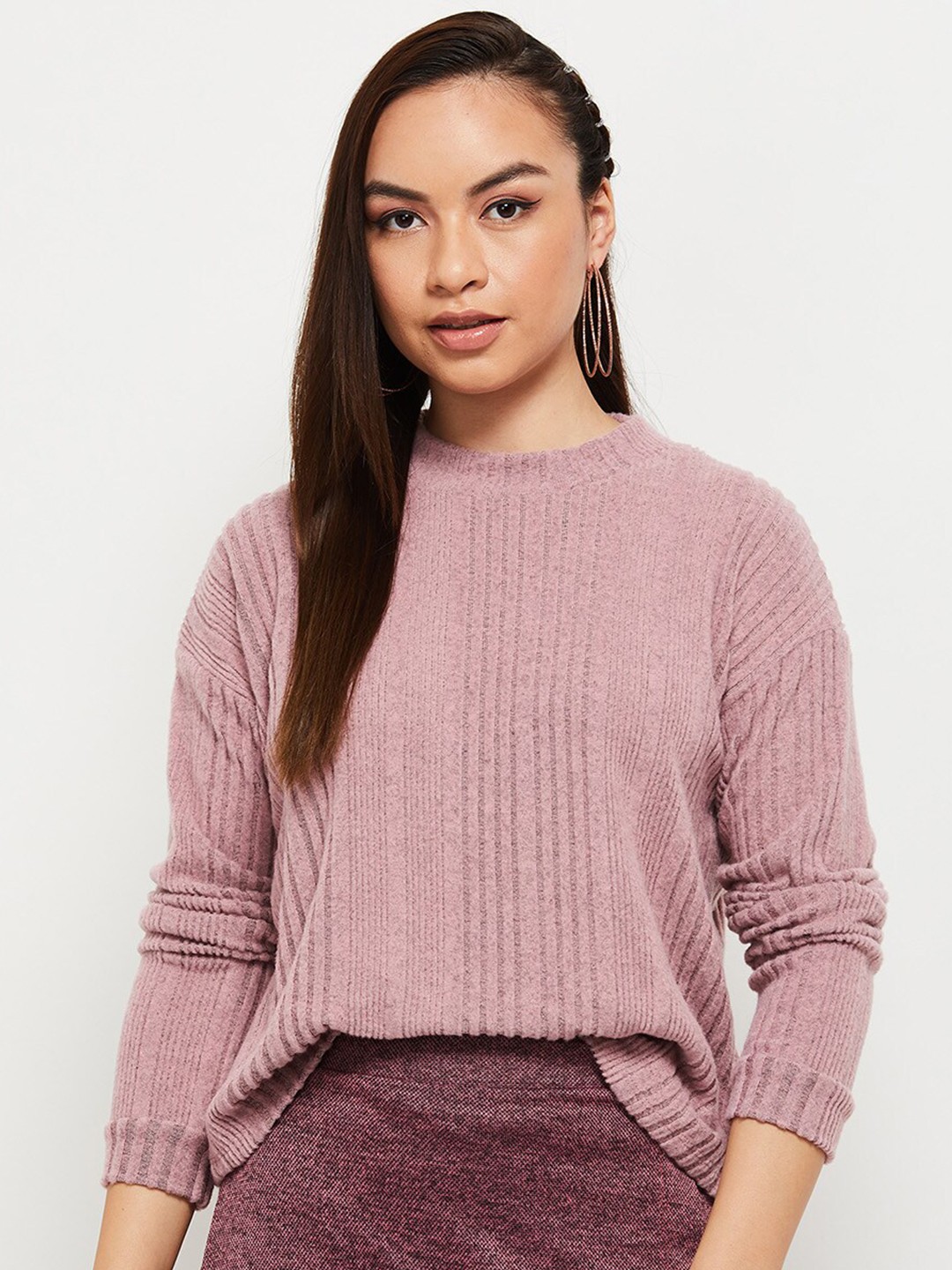 

max Women Pink Self Design Striped Top