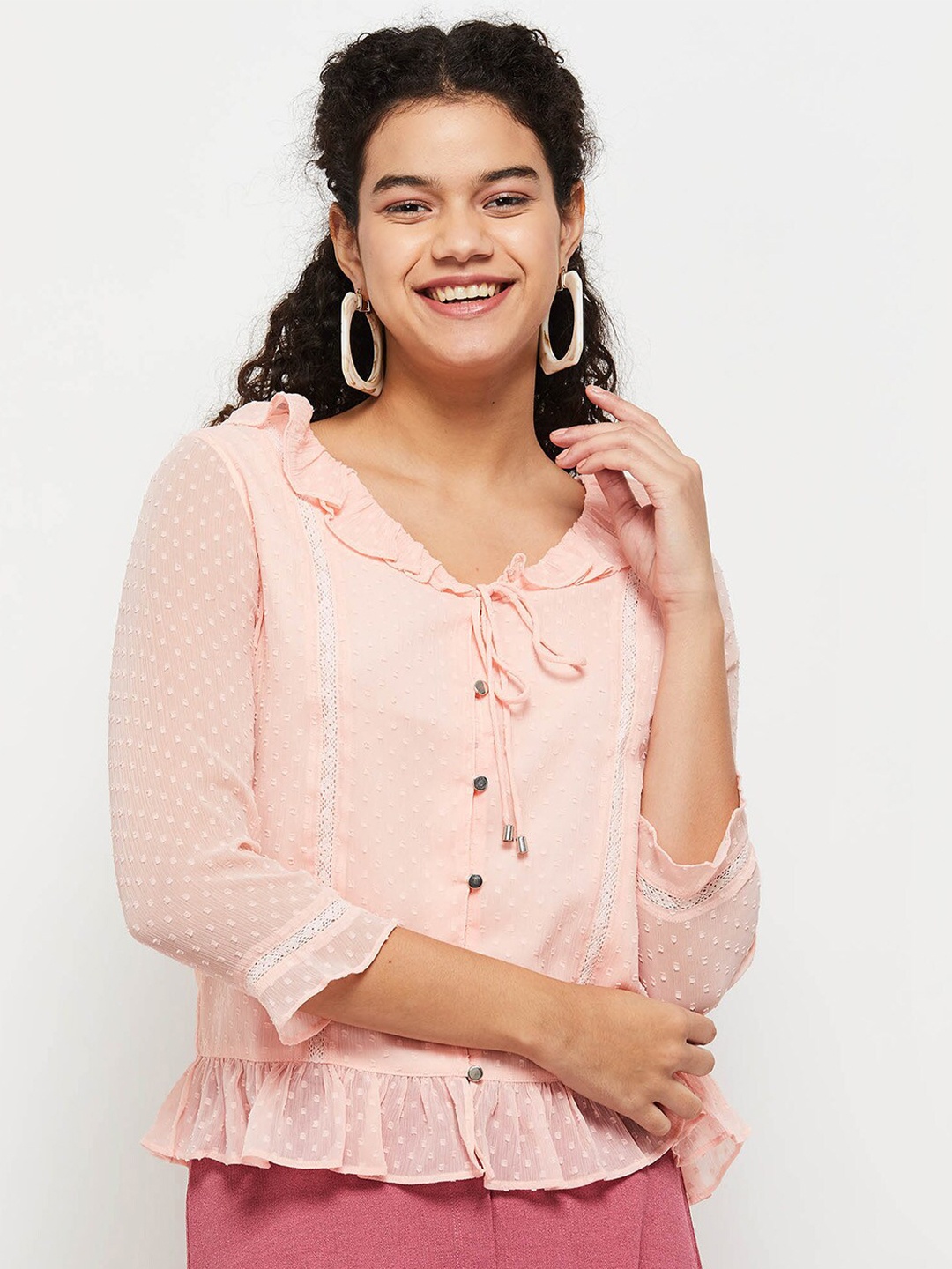 

max Pink Tie-Up Neck Top