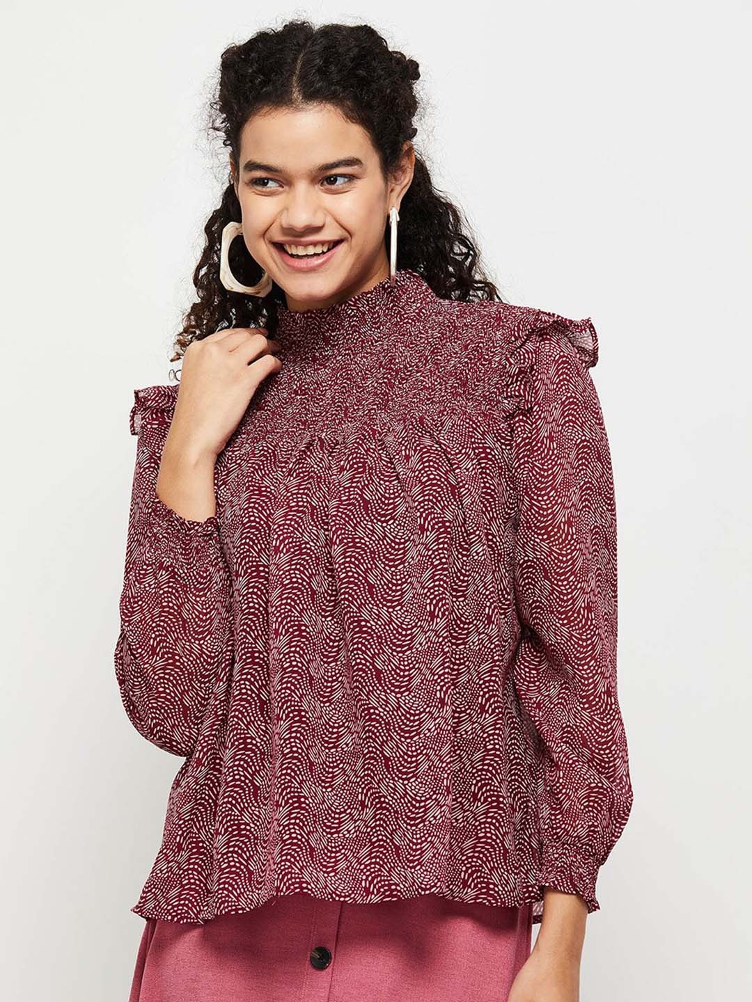 

max Women Maroon Floral Print Top
