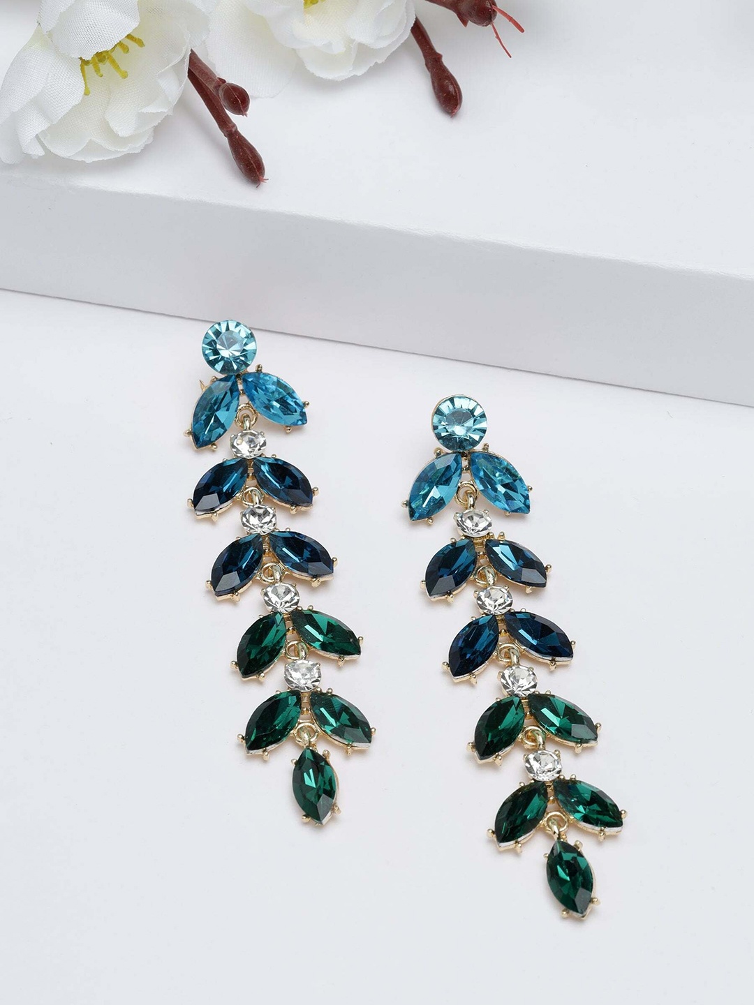 

AVANT-GARDE PARIS Blue & Green Teardrop Shaped Drop Earrings