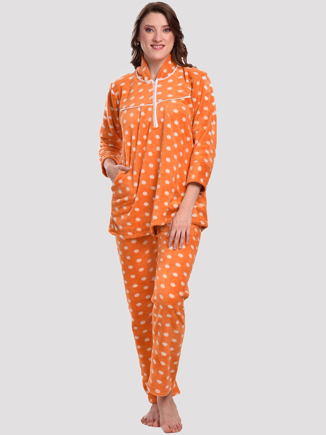 

CIERGE Women Orange & White Printed Night suit